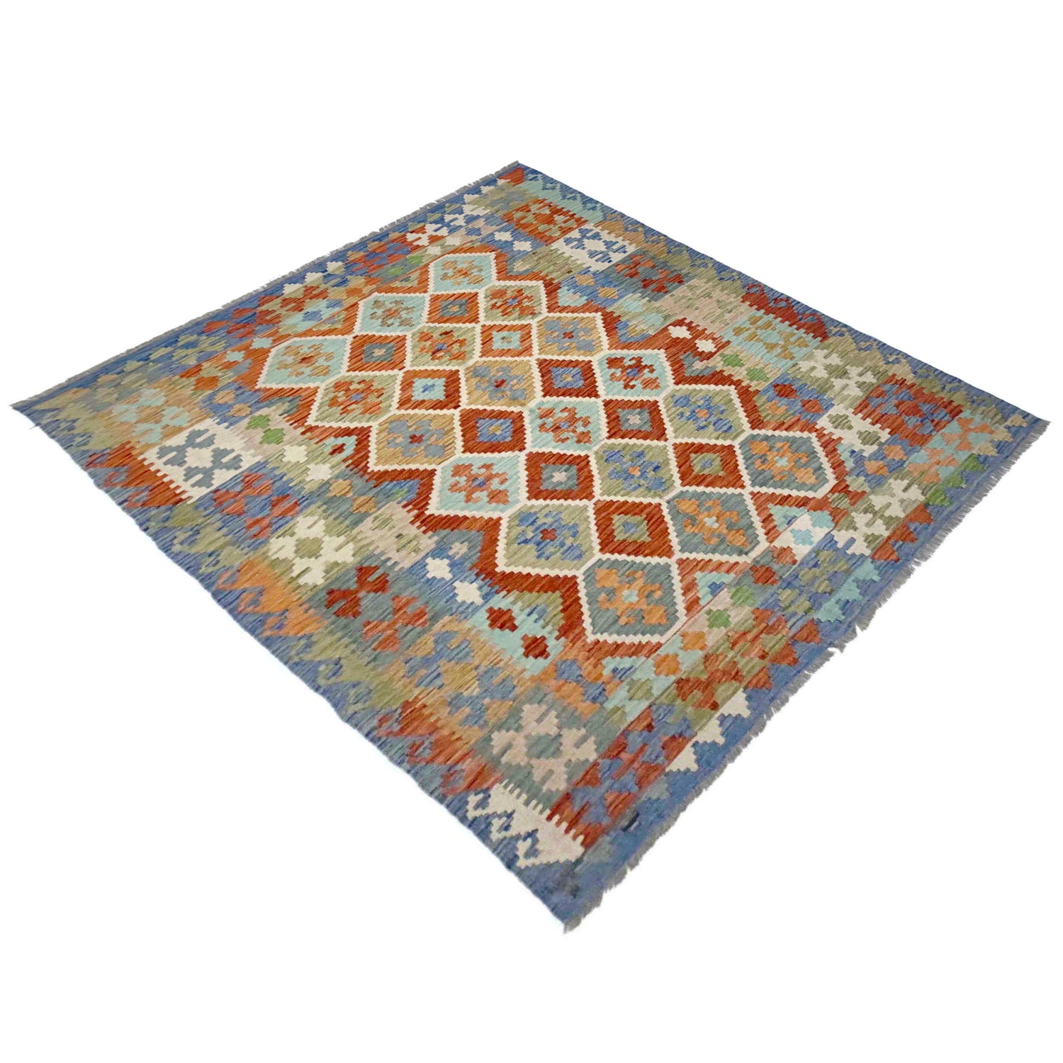 Handmade Afghan Vegetable Kilim 6' 3" x 7' 3" ft / 191 x 222 cm - No. Y39207