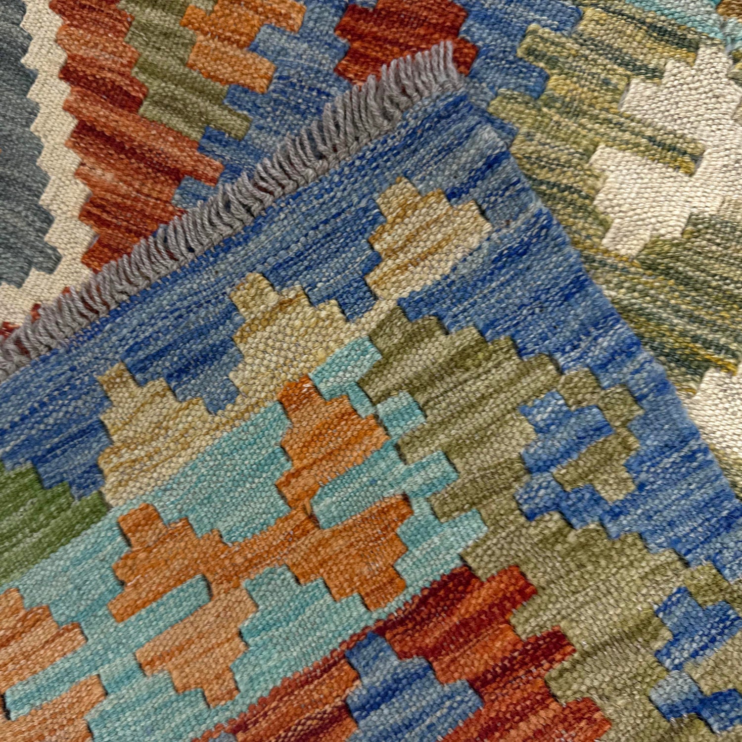 Handmade Afghan Vegetable Kilim 6' 3" x 7' 3" ft / 191 x 222 cm - No. Y39207
