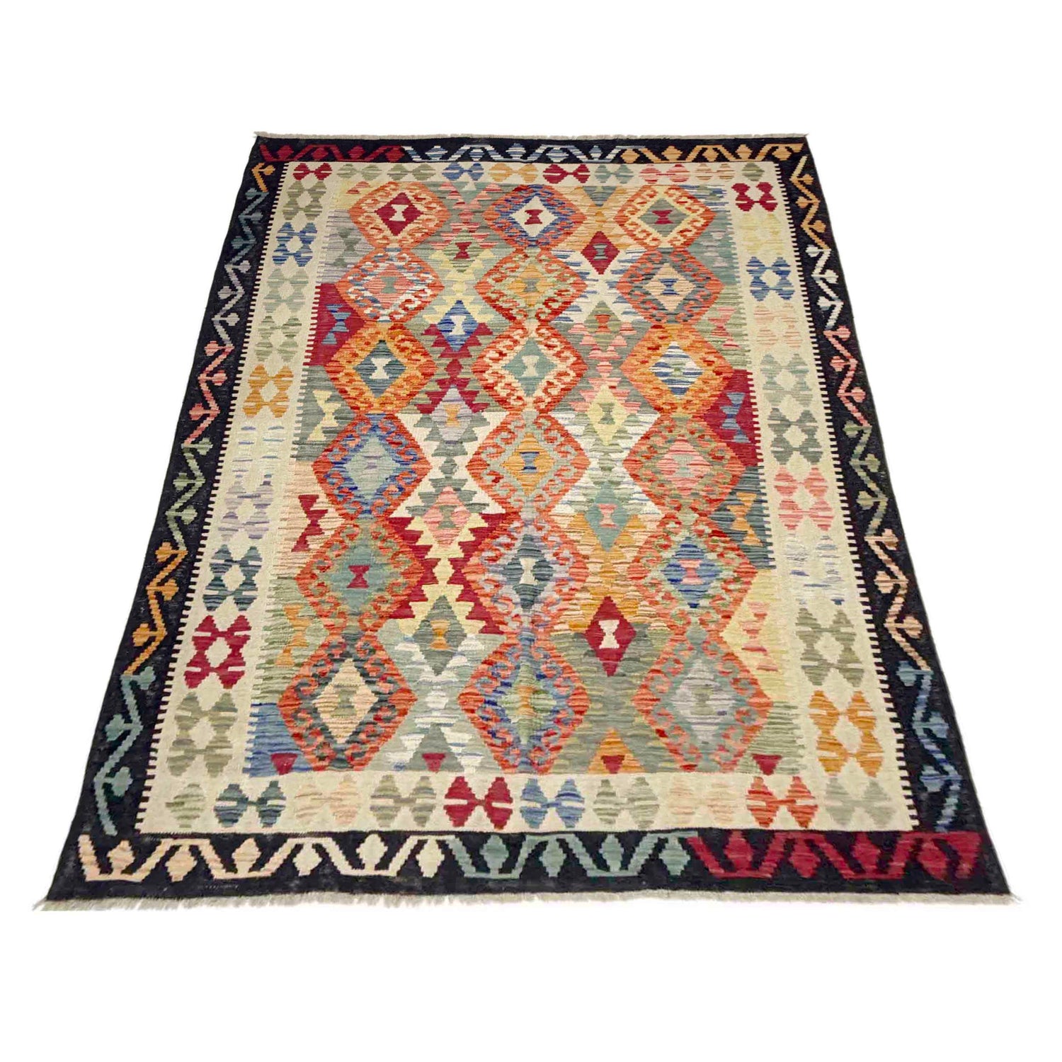 Hand Made Afghan Kilim 5' 9" x 7' 9" ft / 175 x 235 cm - No. Y39208