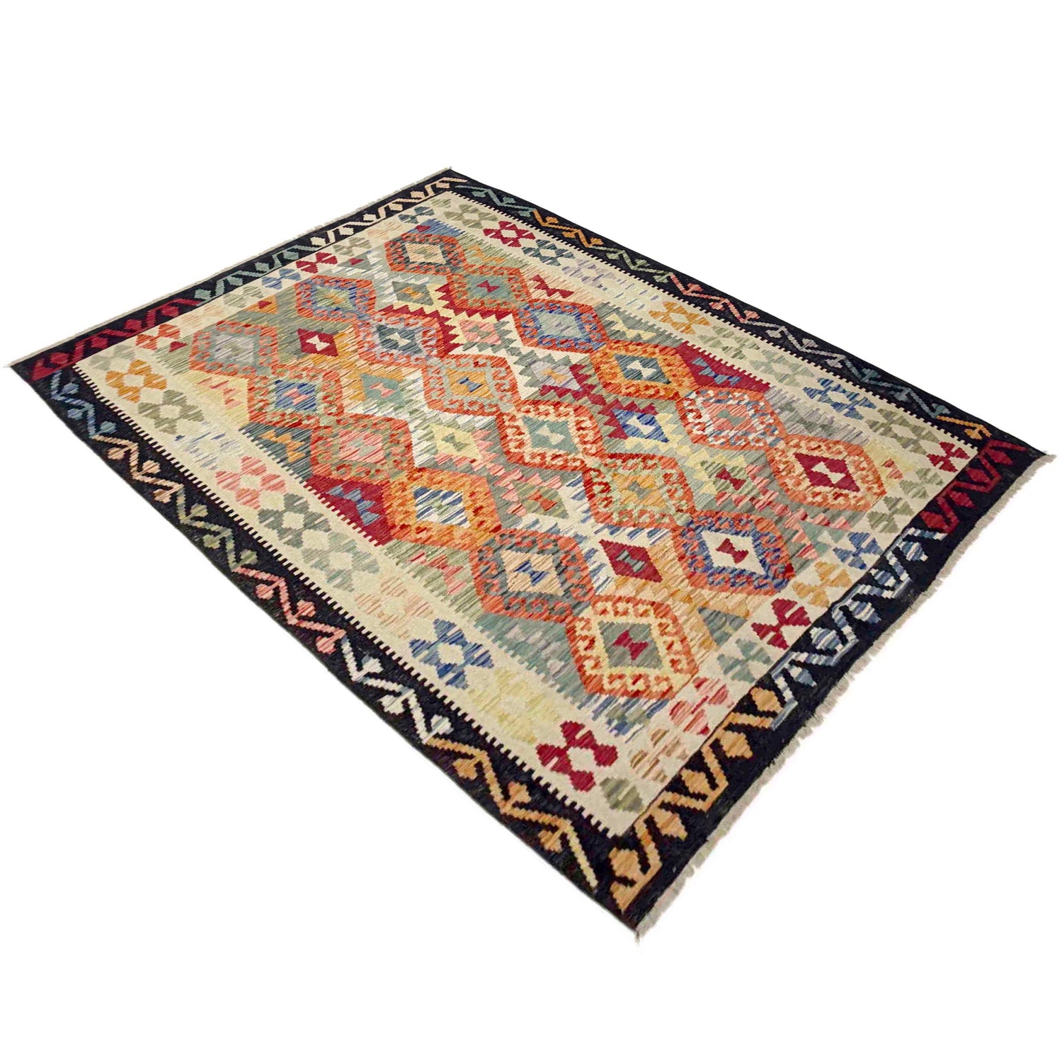 Hand Made Afghan Kilim 5' 9" x 7' 9" ft / 175 x 235 cm - No. Y39208