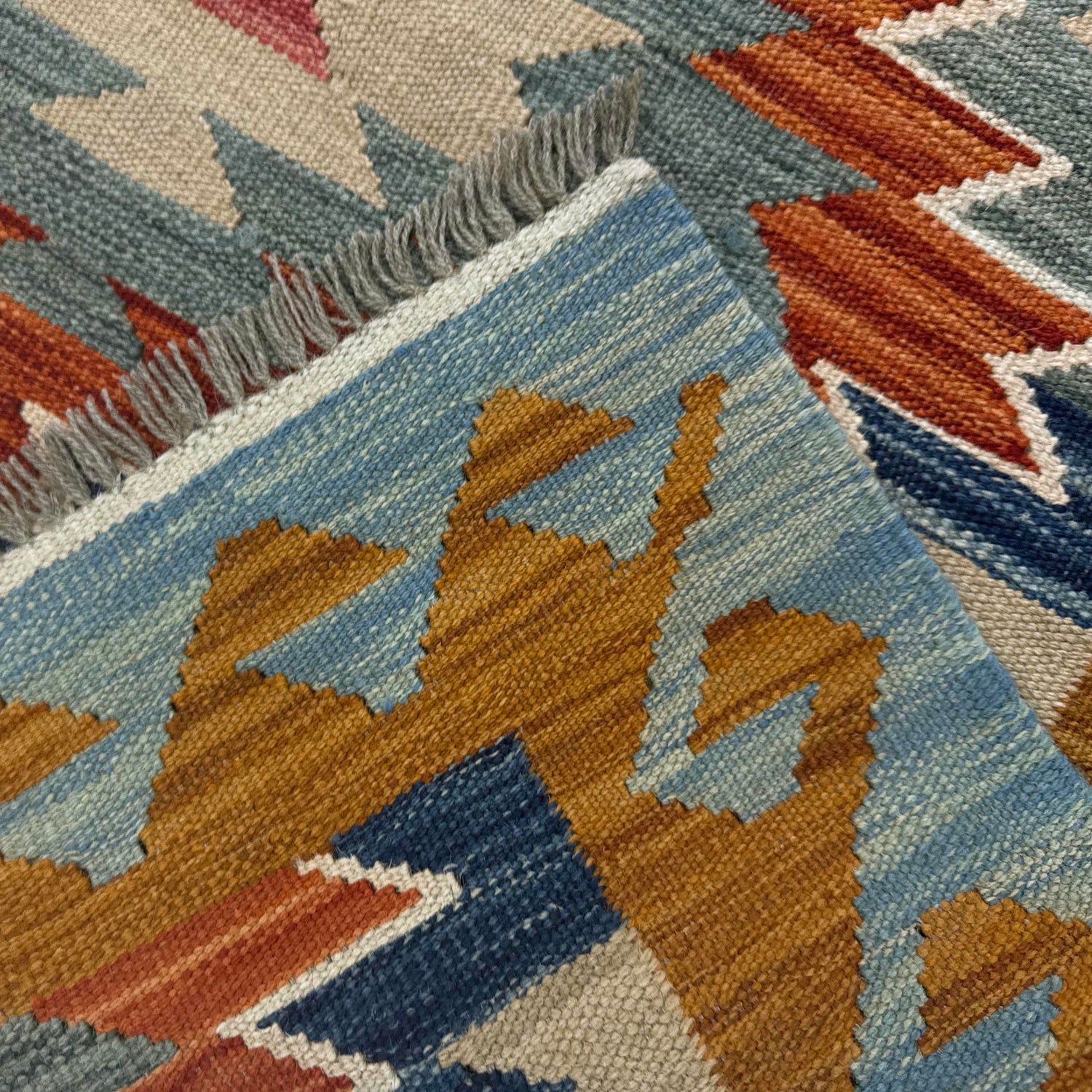 Multi Color ful Flat-Weave Wool Kilim 5' 0" x 6' 9" ft / 152 x 205 cm - No. Y39209