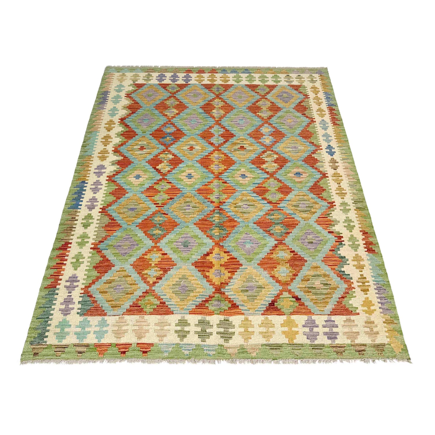 Hand Knotted Afghan Style Kilim 5' 2" x 6' 7" ft / 157 x 200 cm - No. Y39212