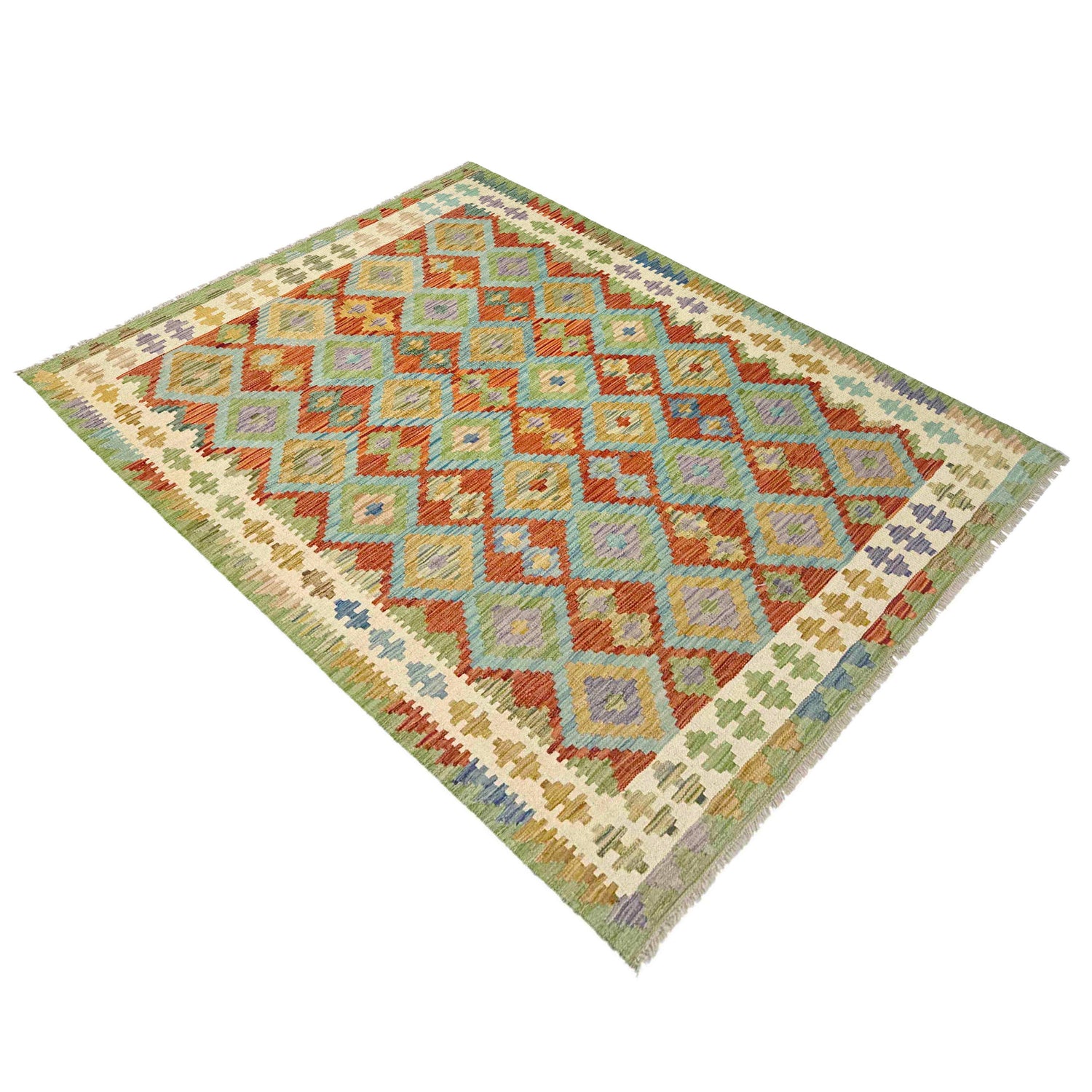 Hand Knotted Afghan Style Kilim 5' 2" x 6' 7" ft / 157 x 200 cm - No. Y39212