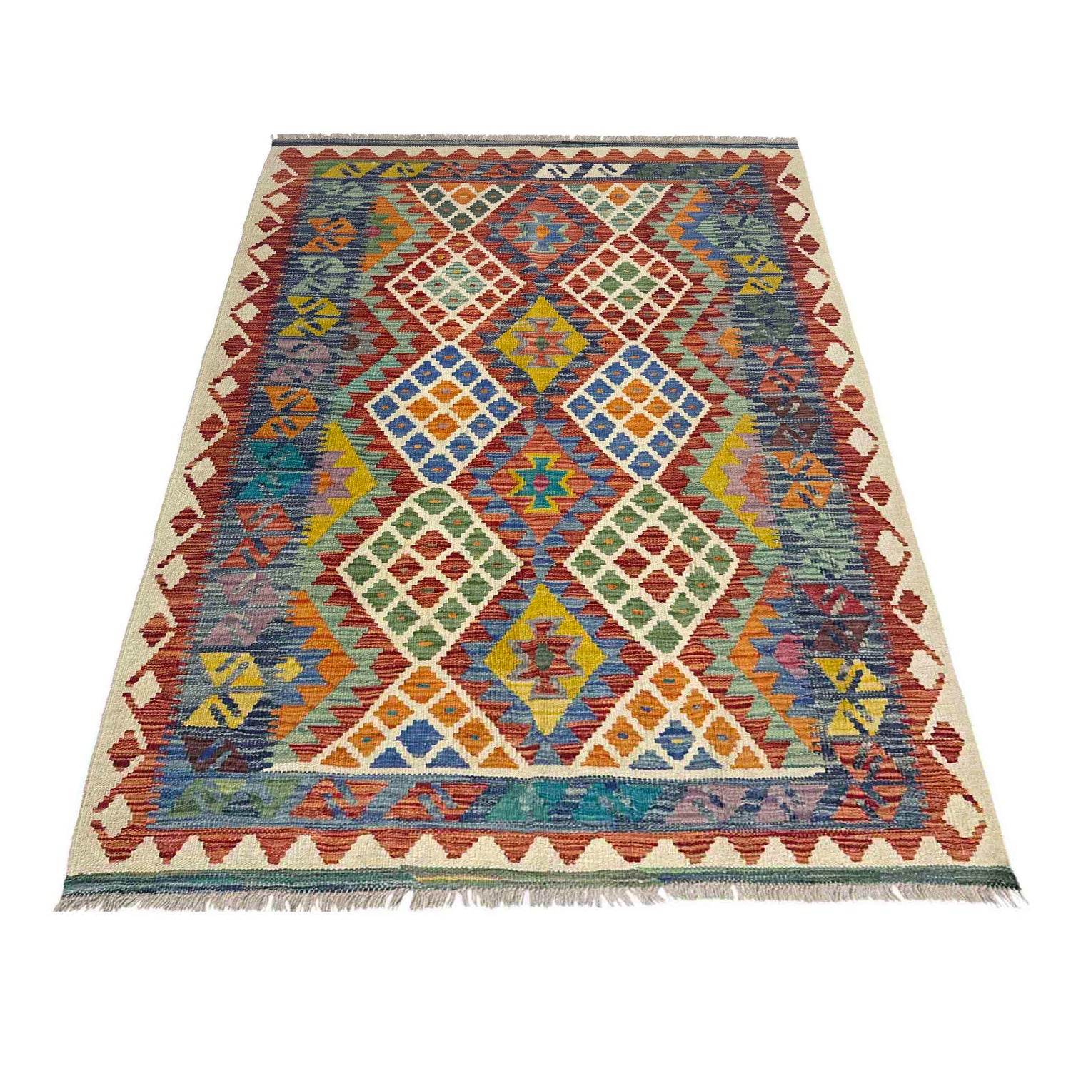 Handmade Afghan Vegetable Kilim 4' 1" x 6' 0" ft / 125 x 182 cm - No. Y39213