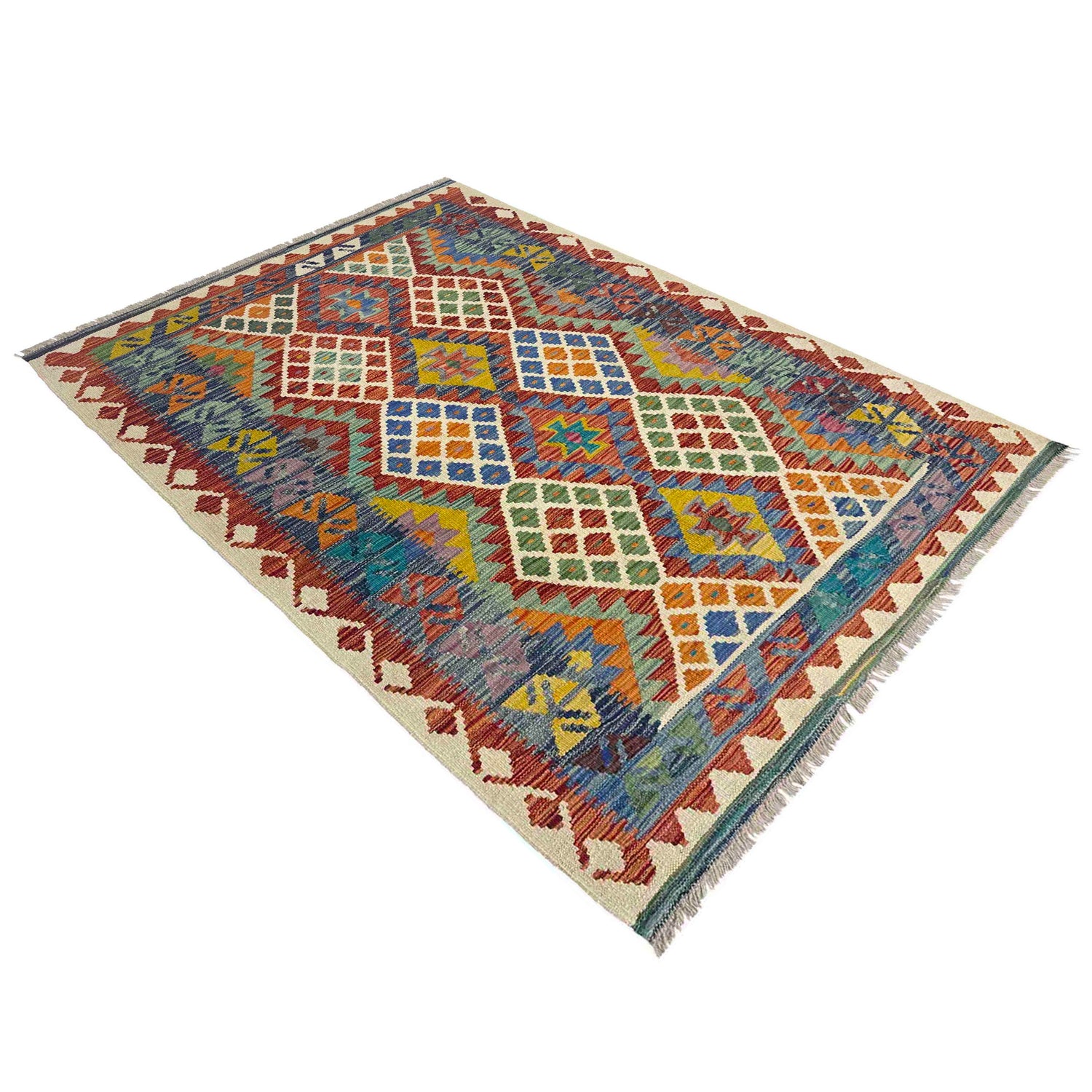 Handmade Afghan Vegetable Kilim 4' 1" x 6' 0" ft / 125 x 182 cm - No. Y39213