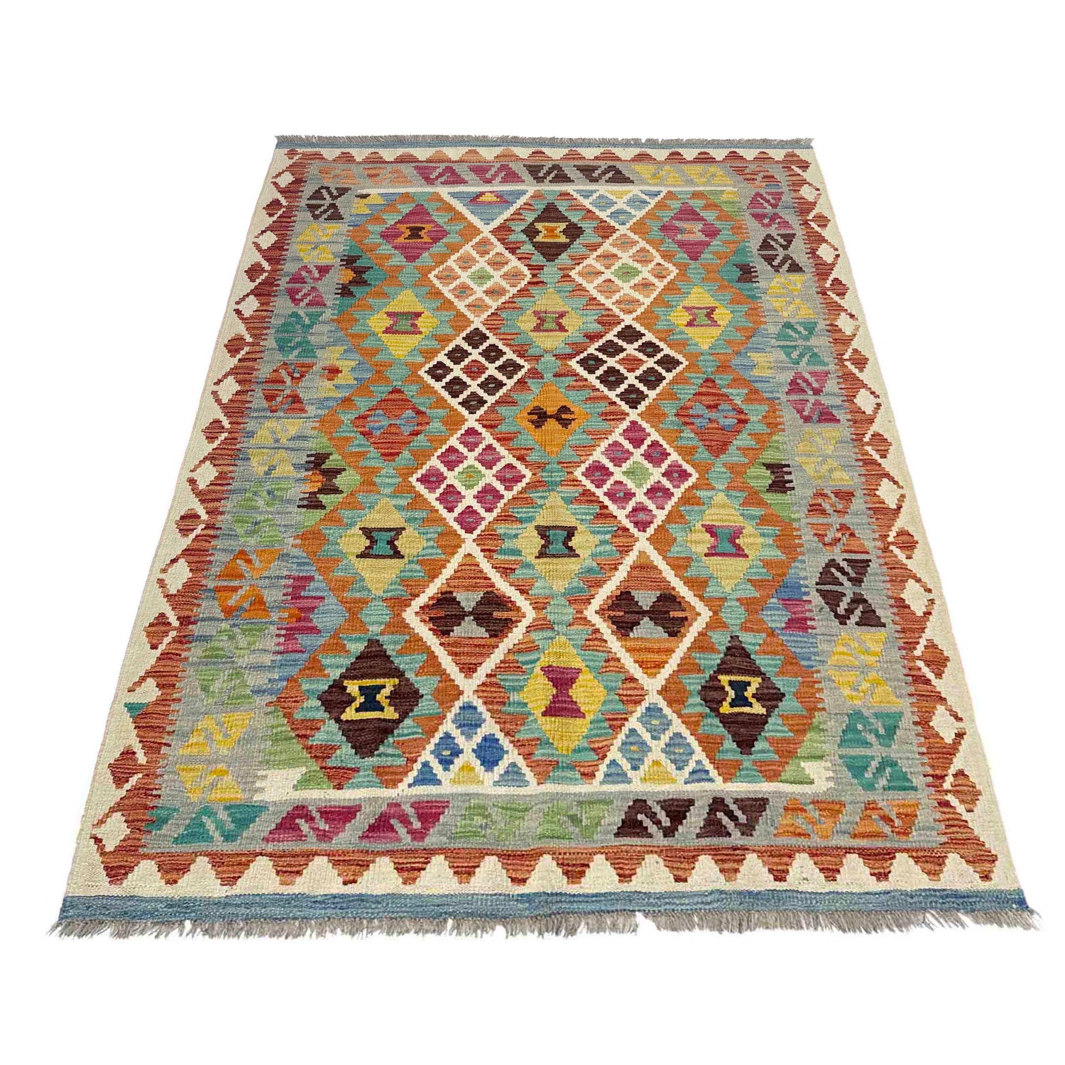Hand Made Afghan Kilim 3' 11" x 5' 10" ft / 120 x 177 cm - No. Y39214
