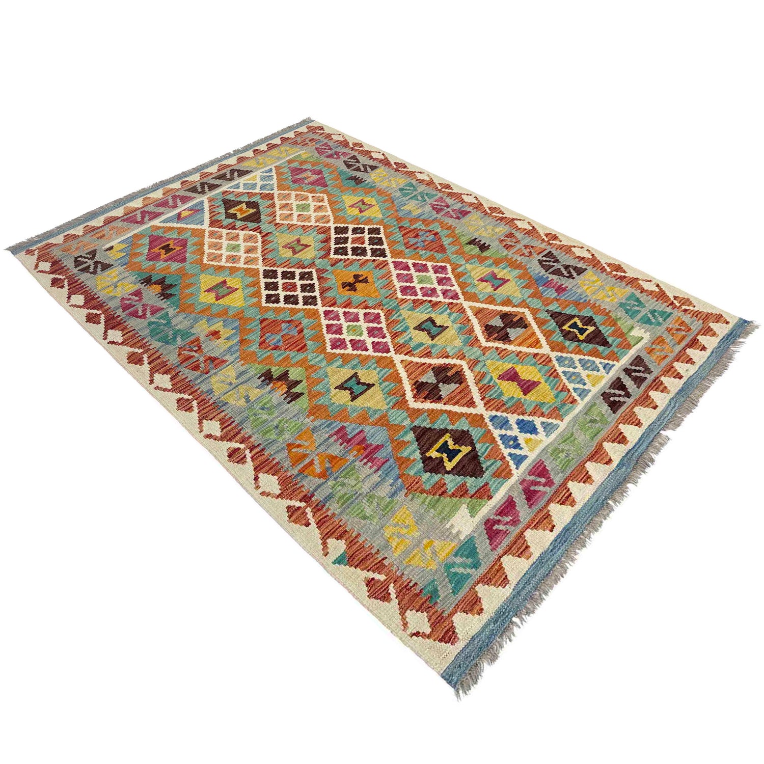 Hand Made Afghan Kilim 3' 11" x 5' 10" ft / 120 x 177 cm - No. Y39214