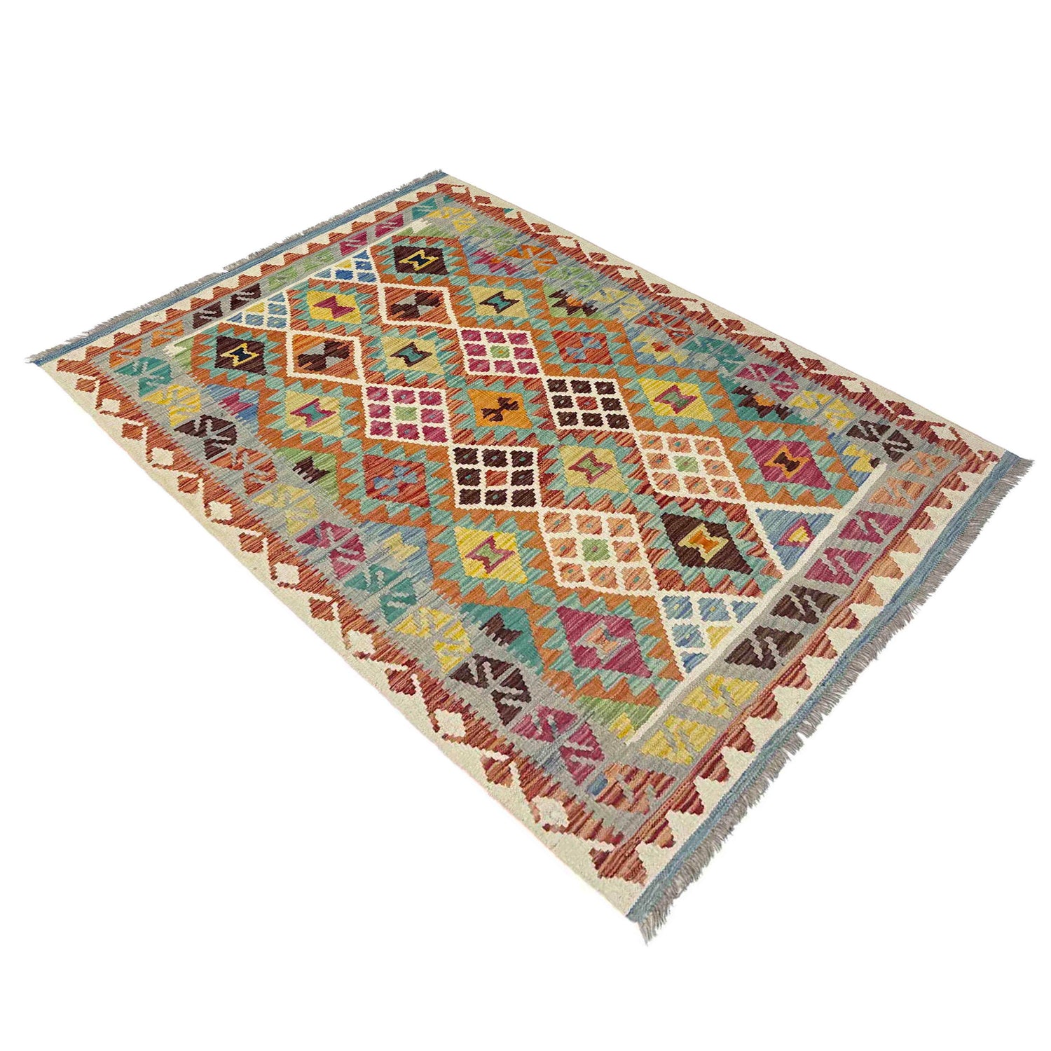 Hand Made Afghan Kilim 3' 11" x 5' 10" ft / 120 x 177 cm - No. Y39214