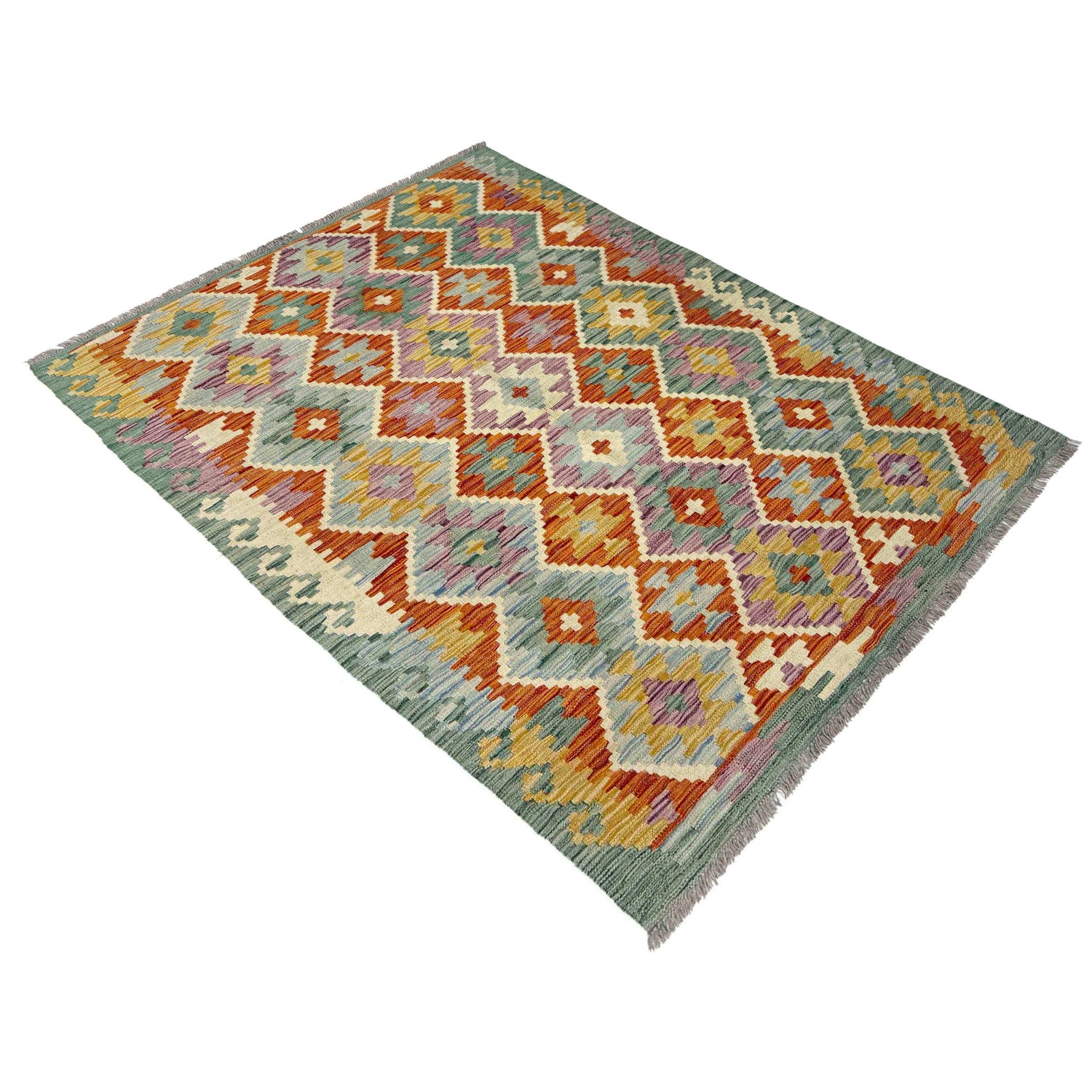 Hand Knotted Flatweave Kilim 4' 0" x 5' 11" ft / 123 x 180 cm - No. Y39215