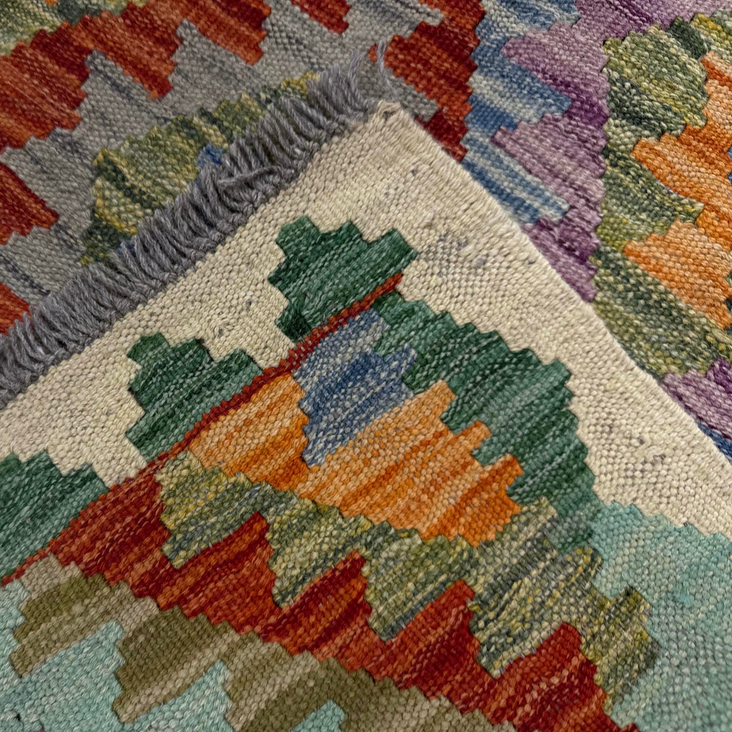 Multi Color ful Flat-Weave Wool Kilim 3' 11" x 5' 11" ft / 120 x 180 cm - No. Y39216