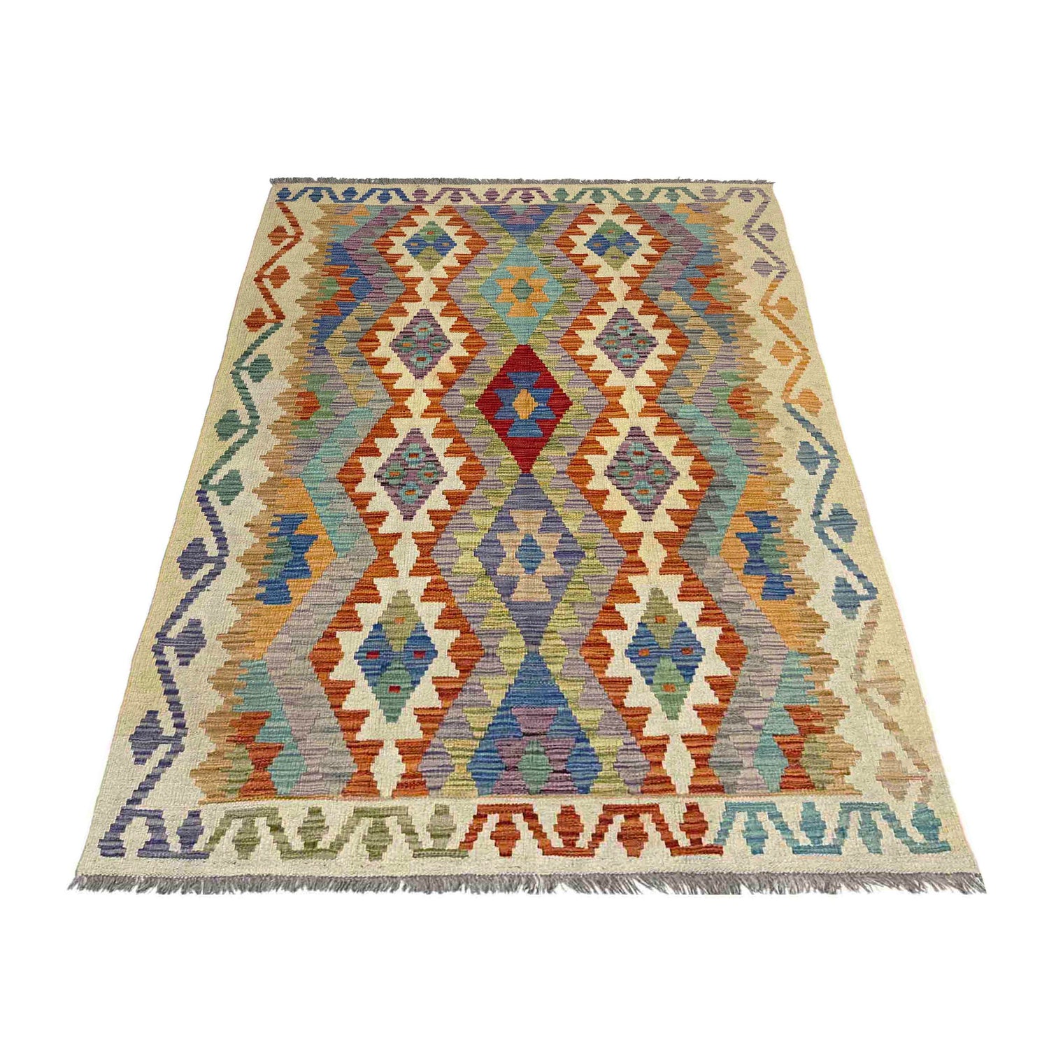 Handmade Vegetable Kilim 4' 0" x 6' 4" ft / 122 x 194 cm - No. Y39218
