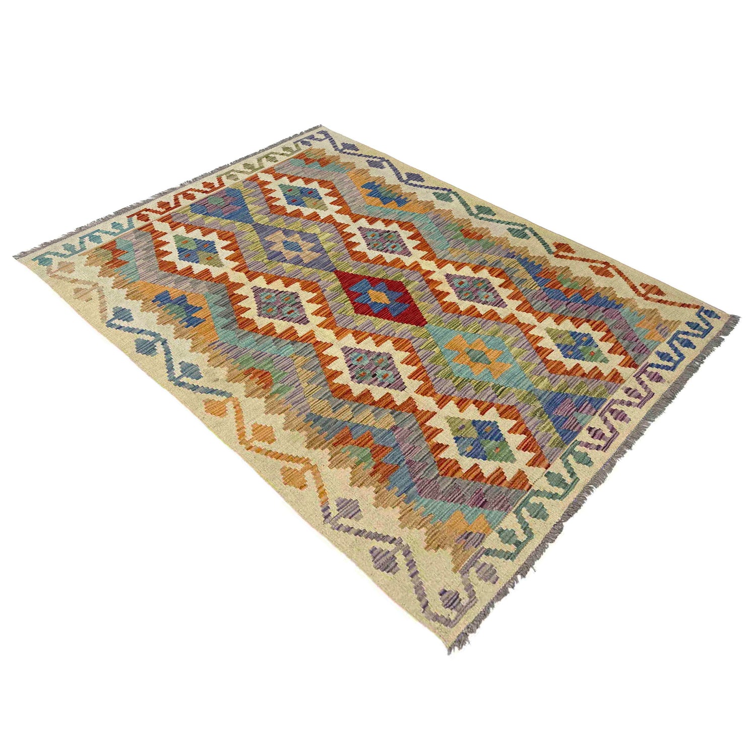 Handmade Vegetable Kilim 4' 0" x 6' 4" ft / 122 x 194 cm - No. Y39218