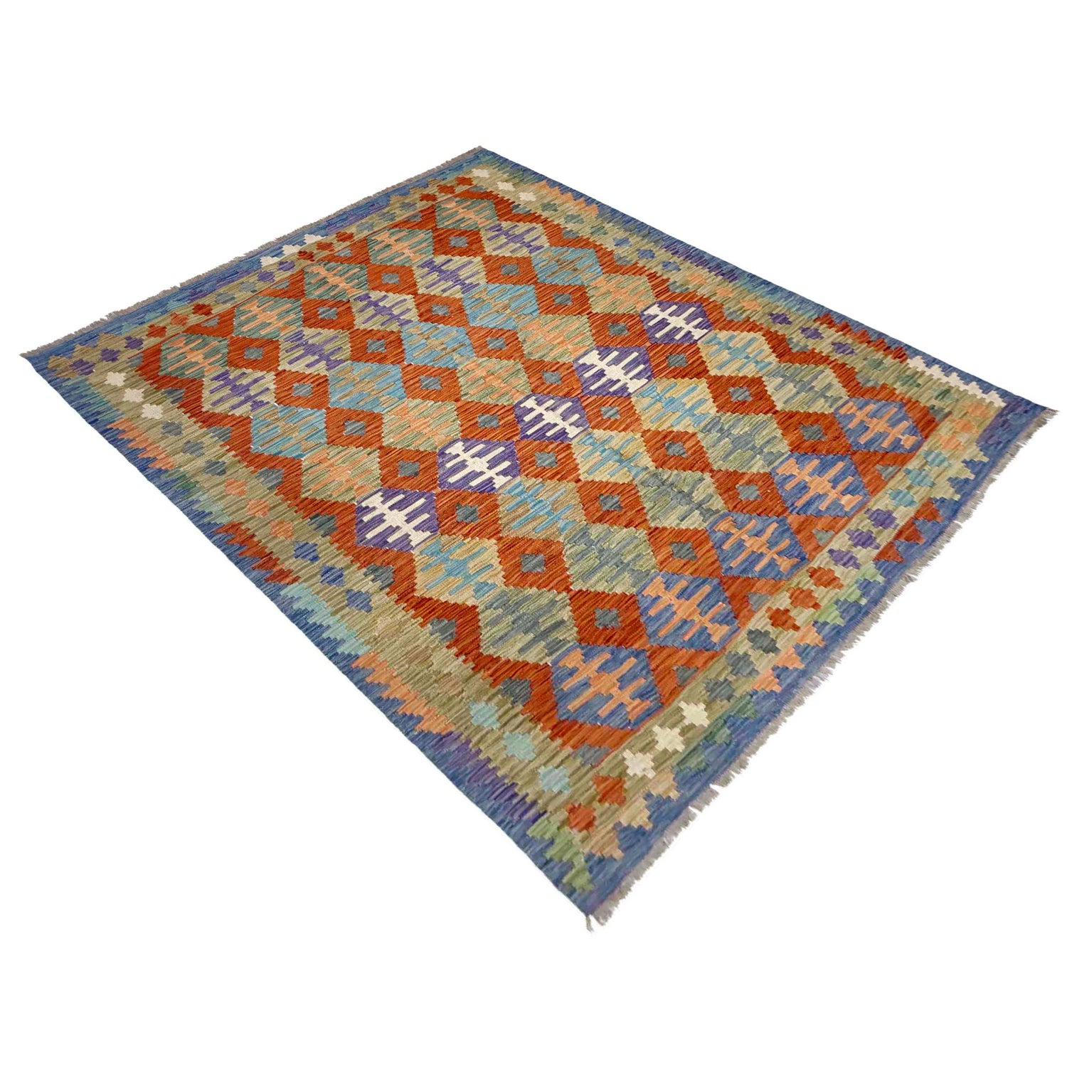 Multi Color ful Flat-Weave Wool Kilim 5' 10" x 7' 6" ft / 177 x 229 cm - No. Y39219