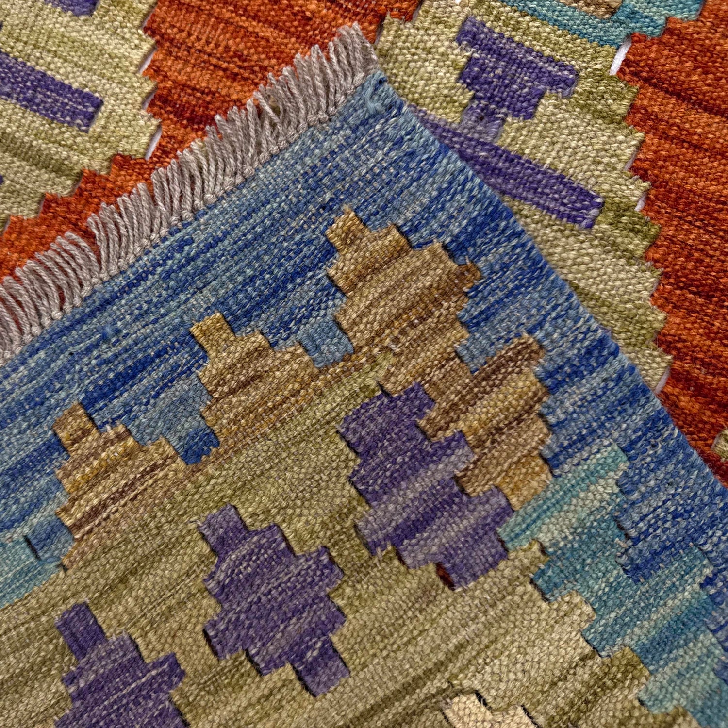 Multi Color ful Flat-Weave Wool Kilim 5' 10" x 7' 6" ft / 177 x 229 cm - No. Y39219