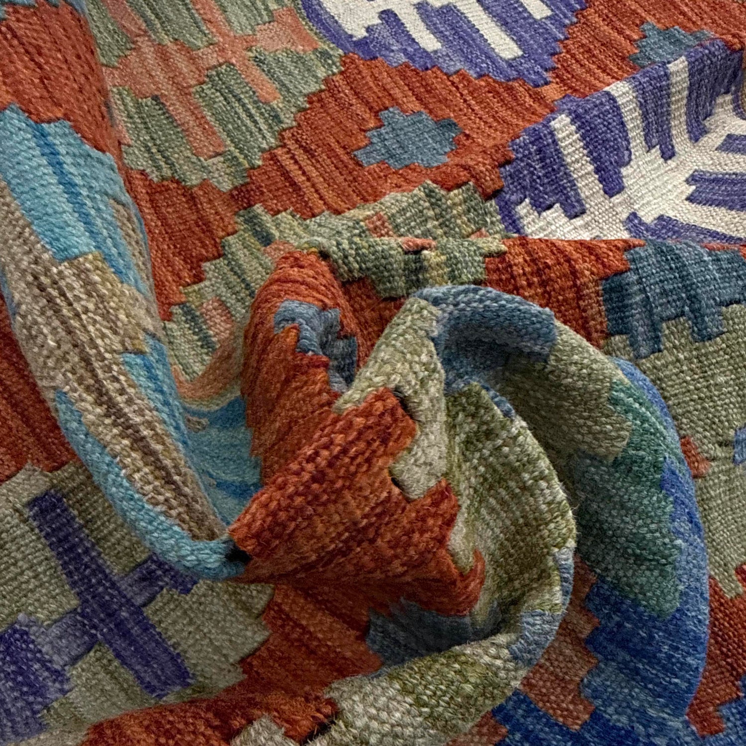 Multi Color ful Flat-Weave Wool Kilim 5' 10" x 7' 6" ft / 177 x 229 cm - No. Y39219