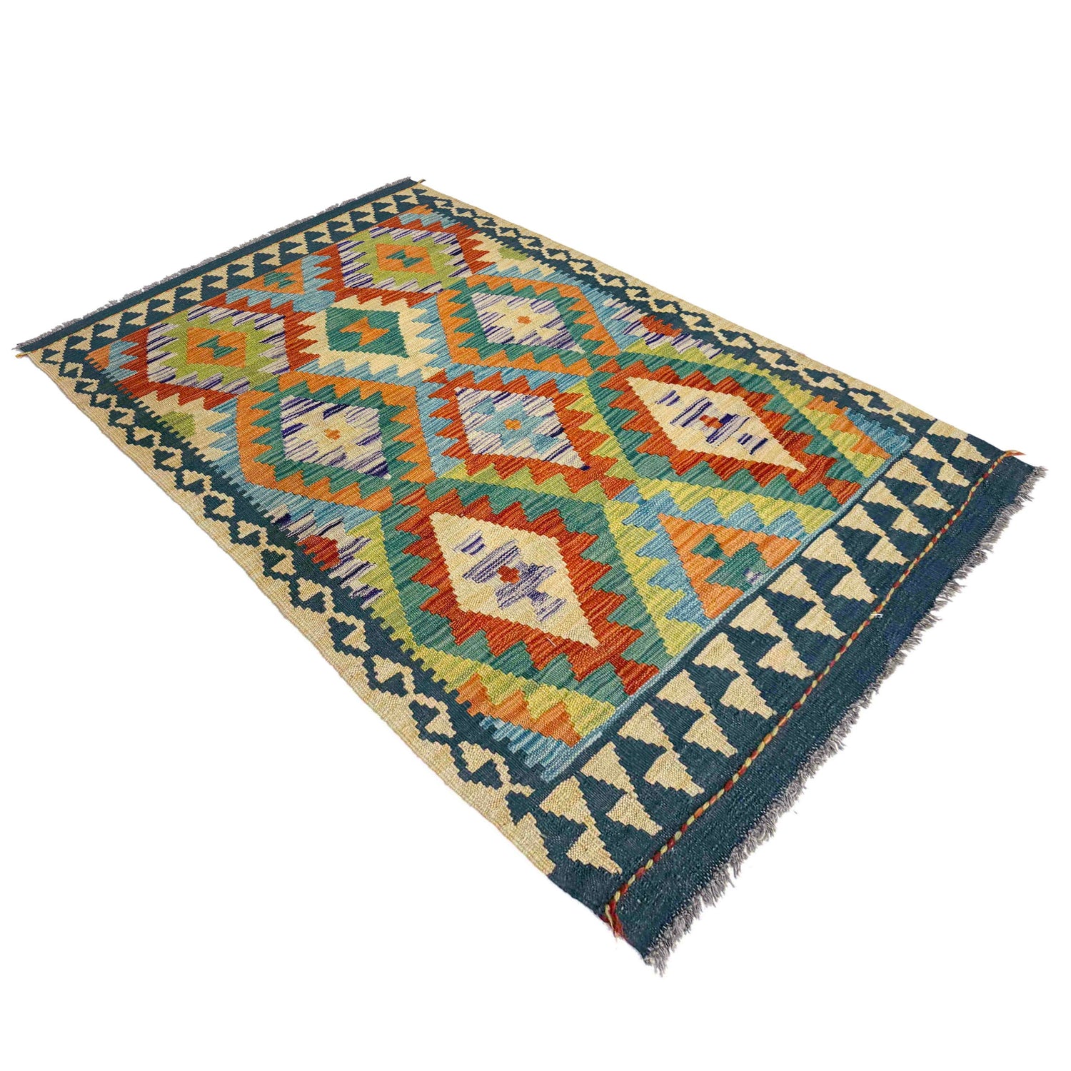 Handmade Afghan Vegetable Kilim 3' 3" x 5' 1" ft / 98 x 154 cm - No. Y39222