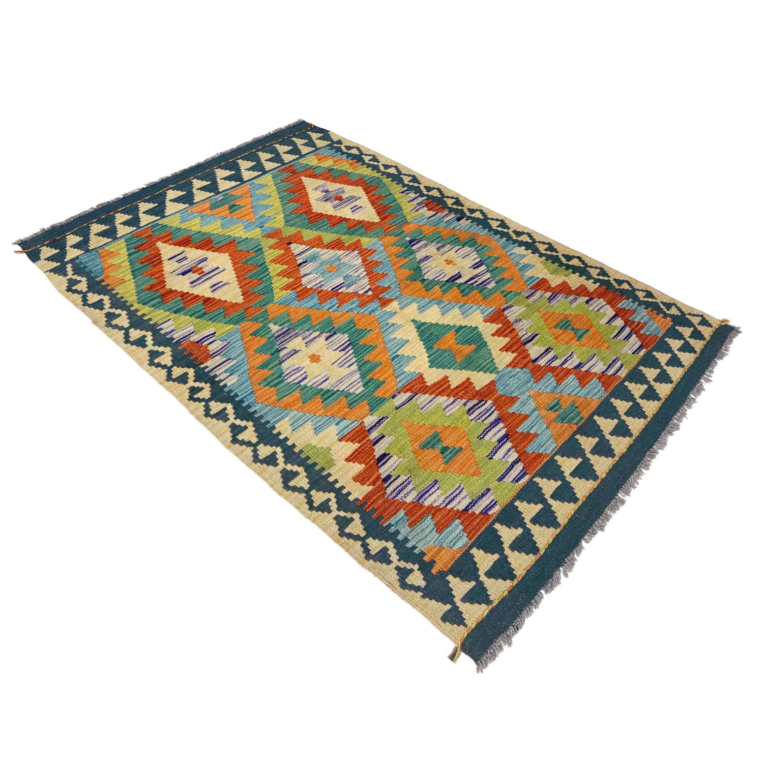 Handmade Afghan Vegetable Kilim 3' 3" x 5' 1" ft / 98 x 154 cm - No. Y39222
