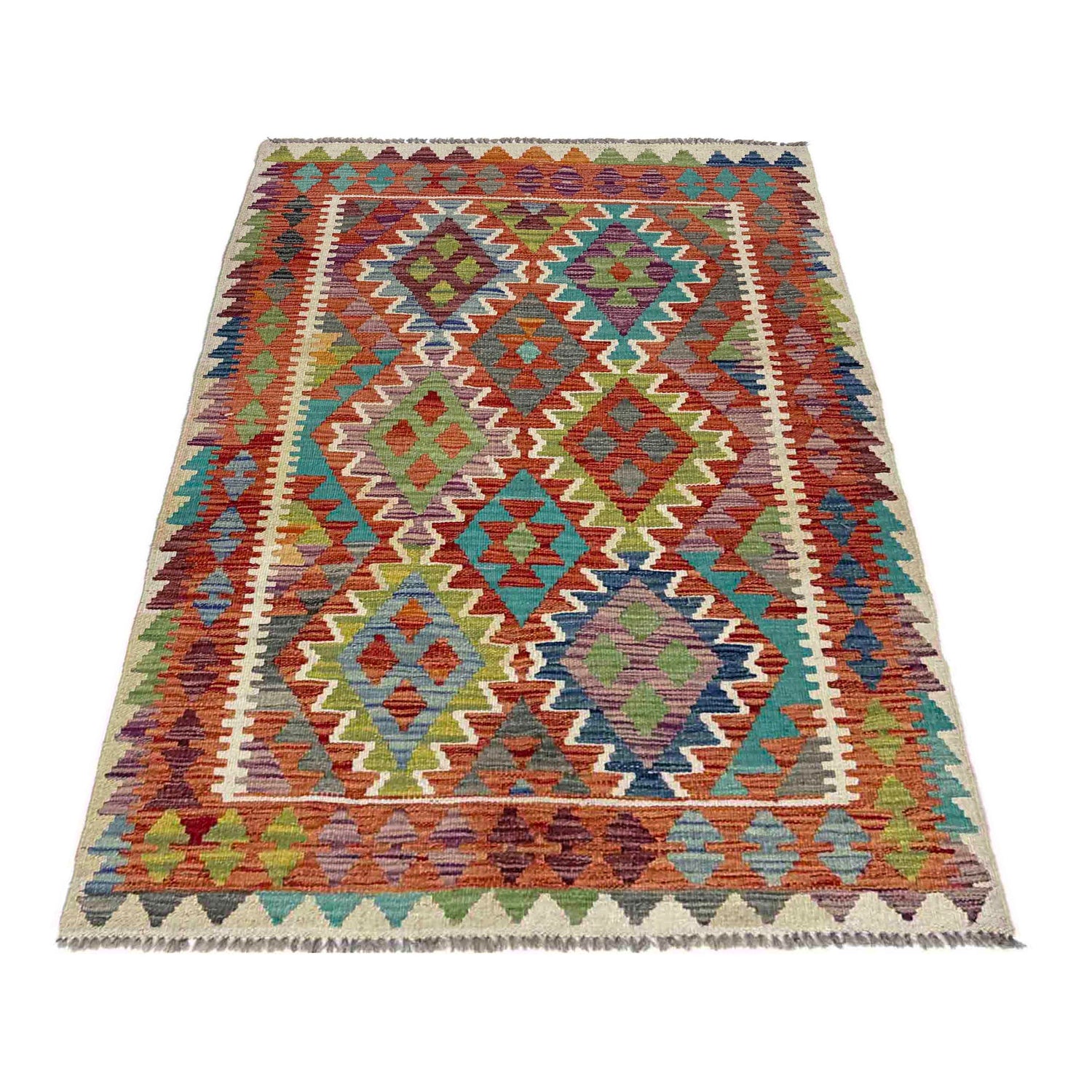 Hand Made Afghan Kilim 3' 5" x 4' 11" ft / 104 x 150 cm - No. Y39223