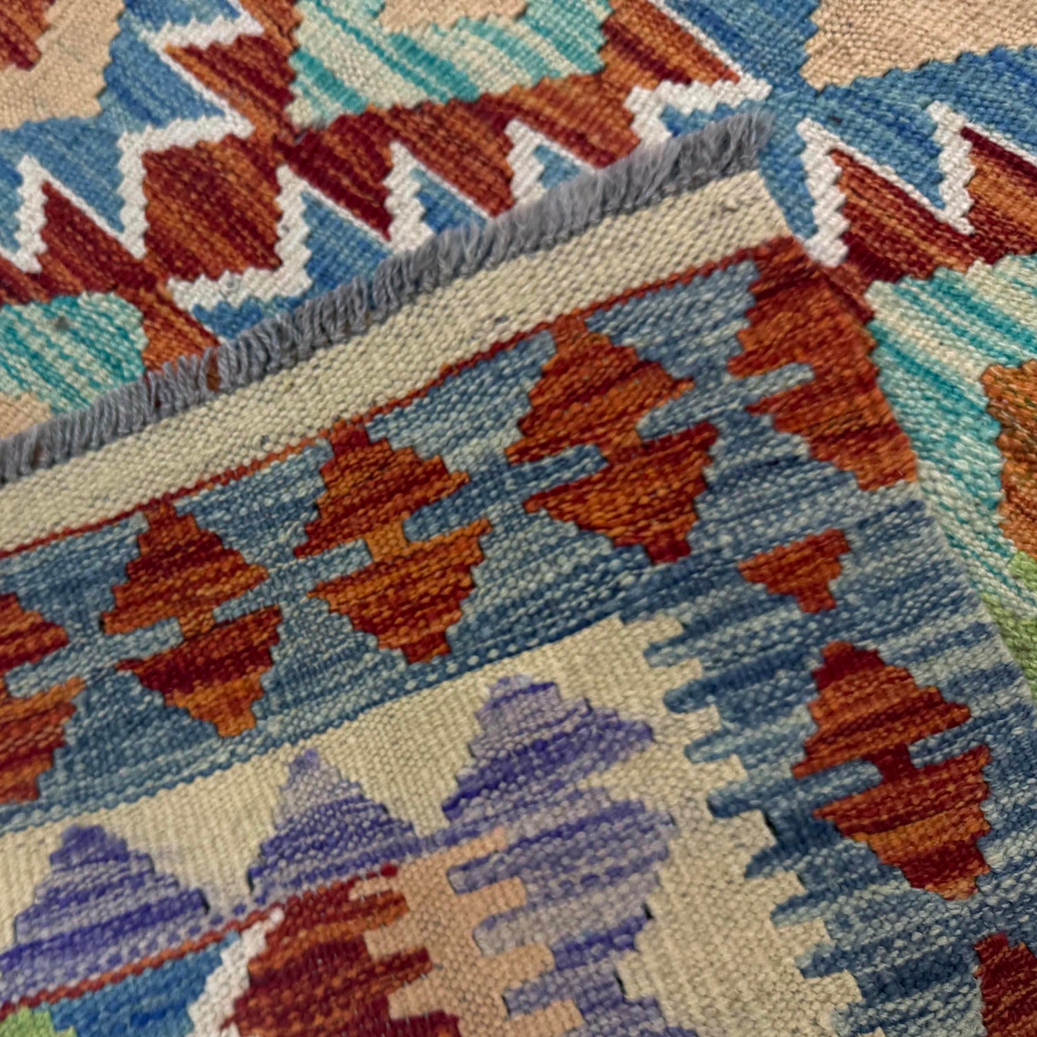 Multi Color ful Flat-Weave Wool Kilim 3' 4" x 4' 10" ft / 101 x 148 cm - No. Y39224