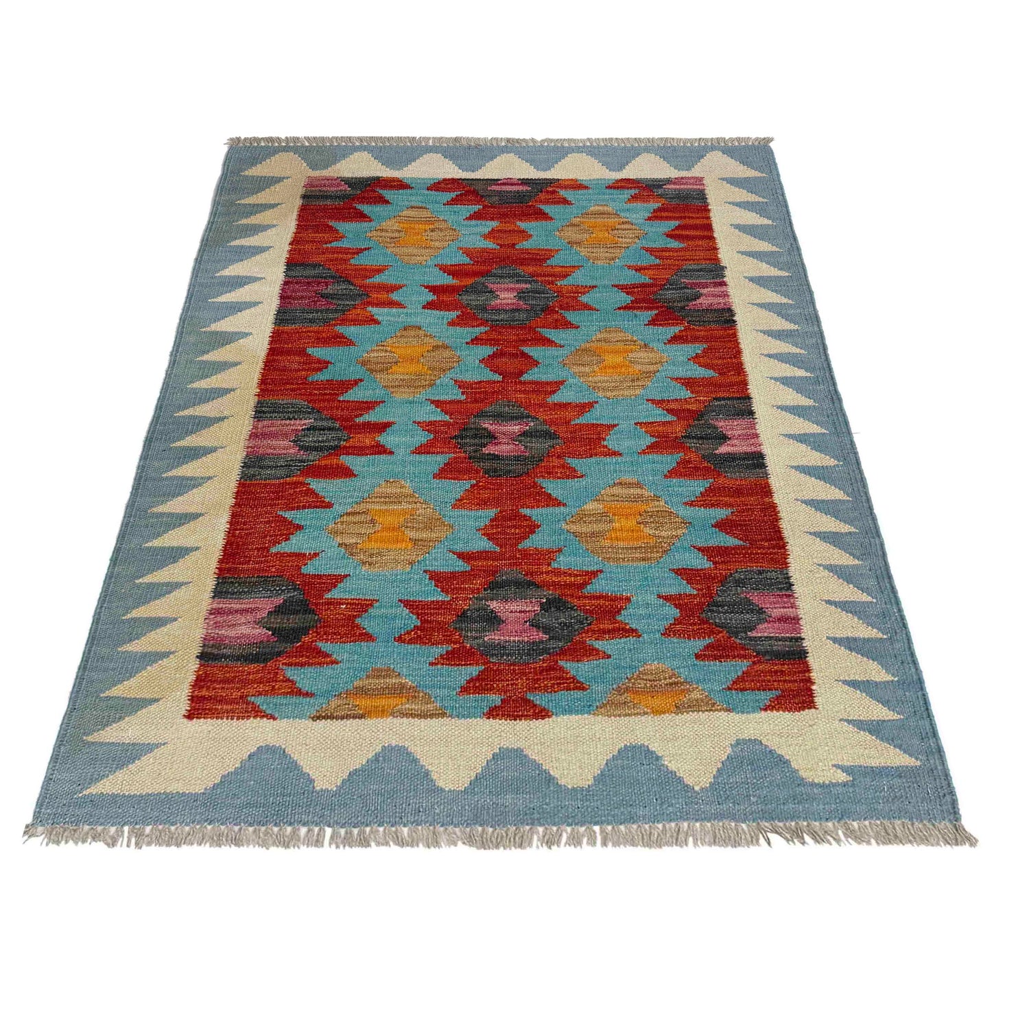 Multi Color ful Flat-Weave Wool Kilim 2' 10" x 3' 9" ft / 86 x 114 cm - No. Y39225