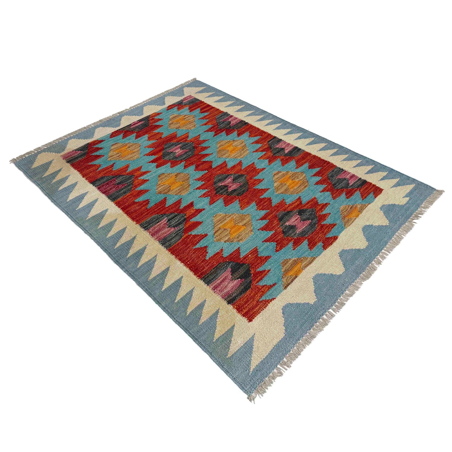 Multi Color ful Flat-Weave Wool Kilim 2' 10" x 3' 9" ft / 86 x 114 cm - No. Y39225
