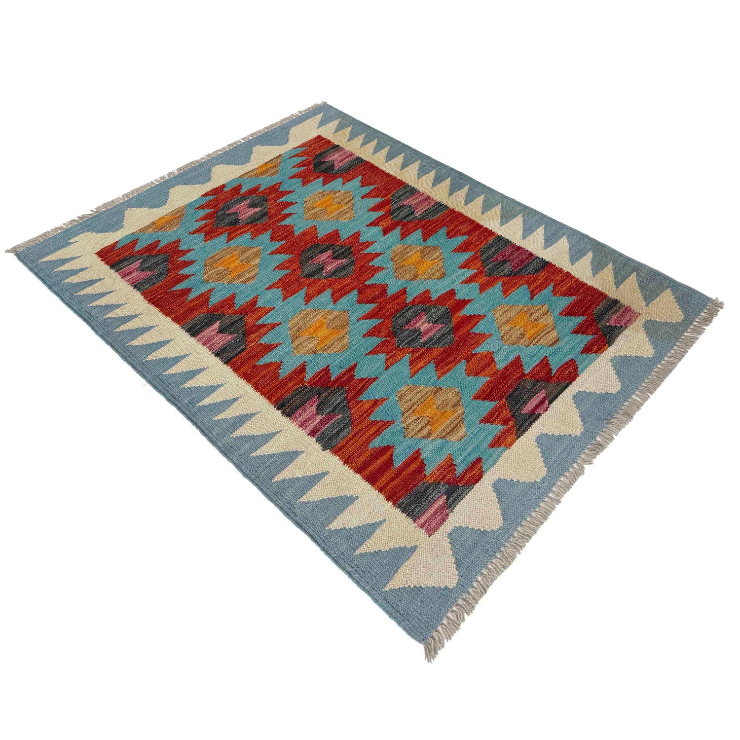 Multi Color ful Flat-Weave Wool Kilim 2' 10" x 3' 9" ft / 86 x 114 cm - No. Y39225