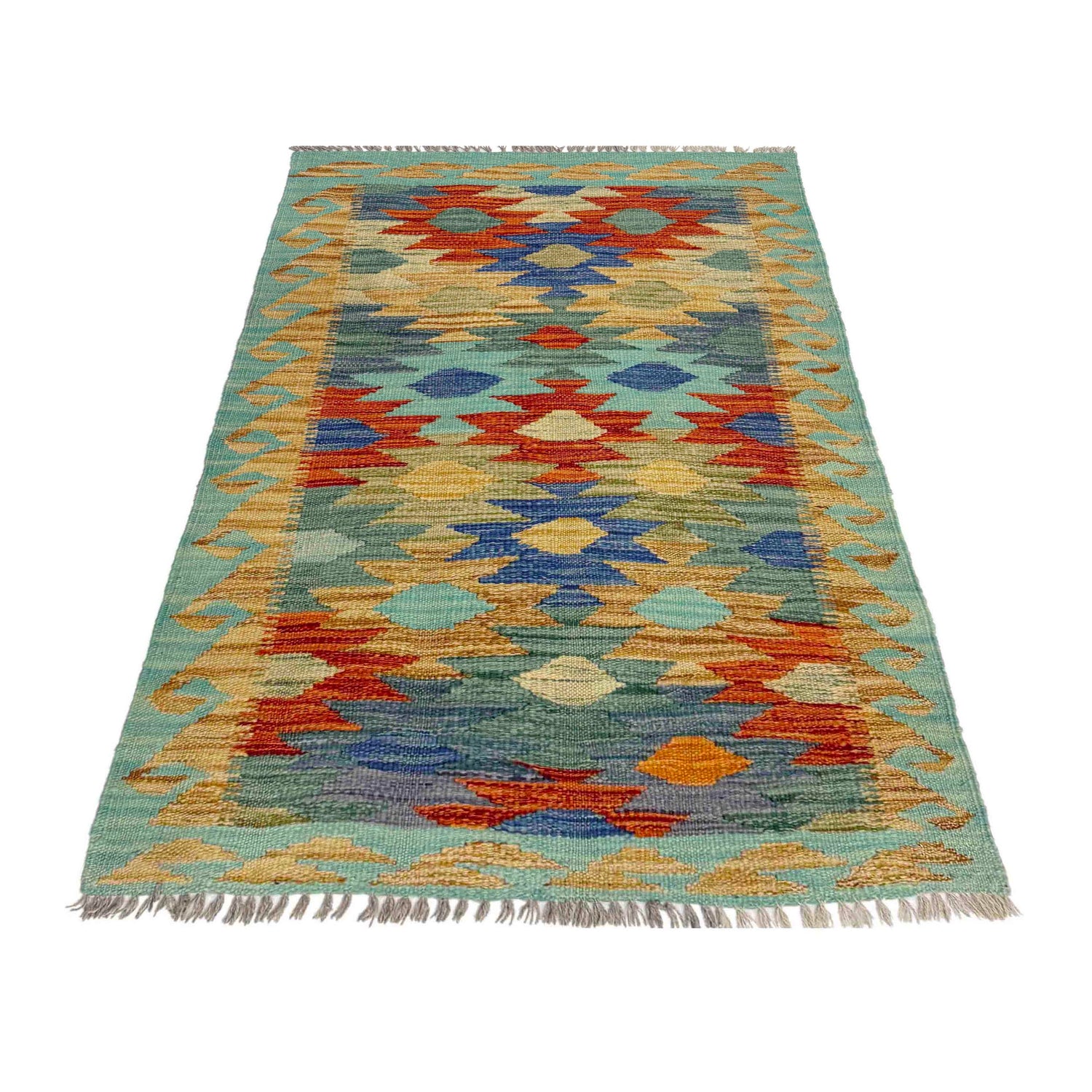 Multi Color ful Flat-Weave Wool Kilim 2' 7" x 4' 1" ft / 78 x 125 cm - No. Y39236