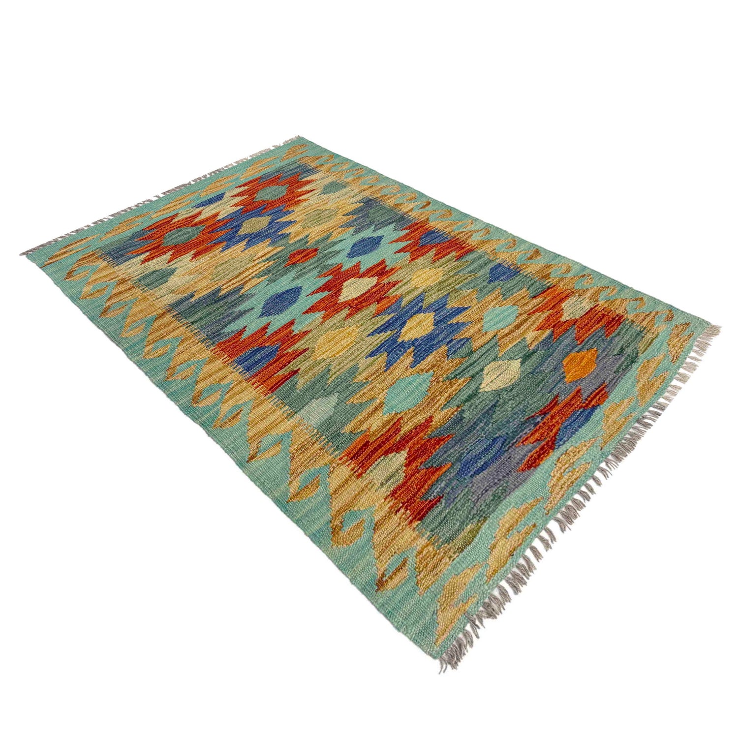 Multi Color ful Flat-Weave Wool Kilim 2' 7" x 4' 1" ft / 78 x 125 cm - No. Y39236