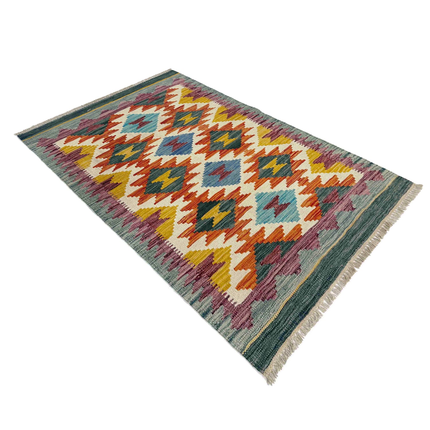 Hand Knotted Afghan Style Kilim 2' 8" x 4' 4" ft / 82 x 132 cm - No. Y39239