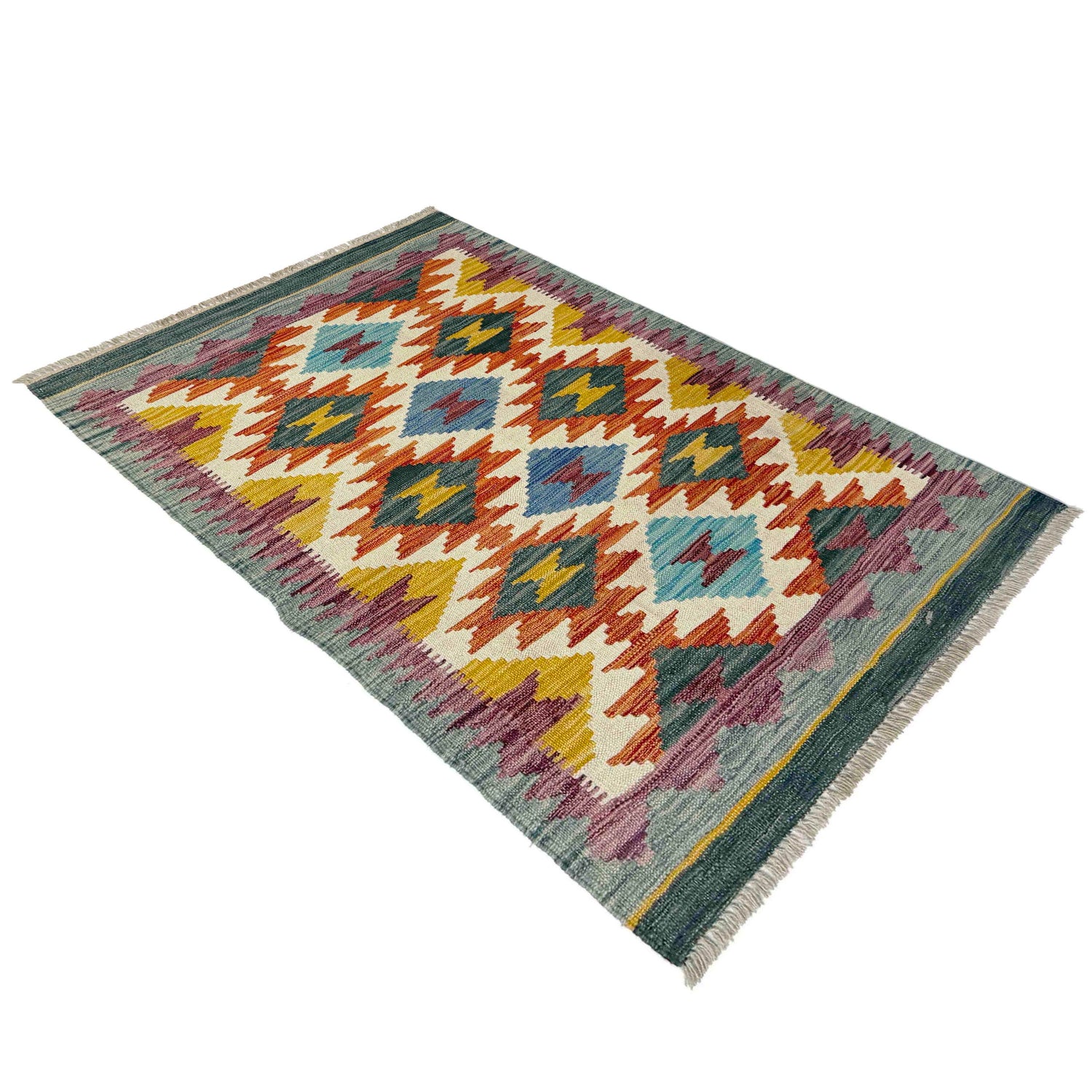 Hand Knotted Afghan Style Kilim 2' 8" x 4' 4" ft / 82 x 132 cm - No. Y39239