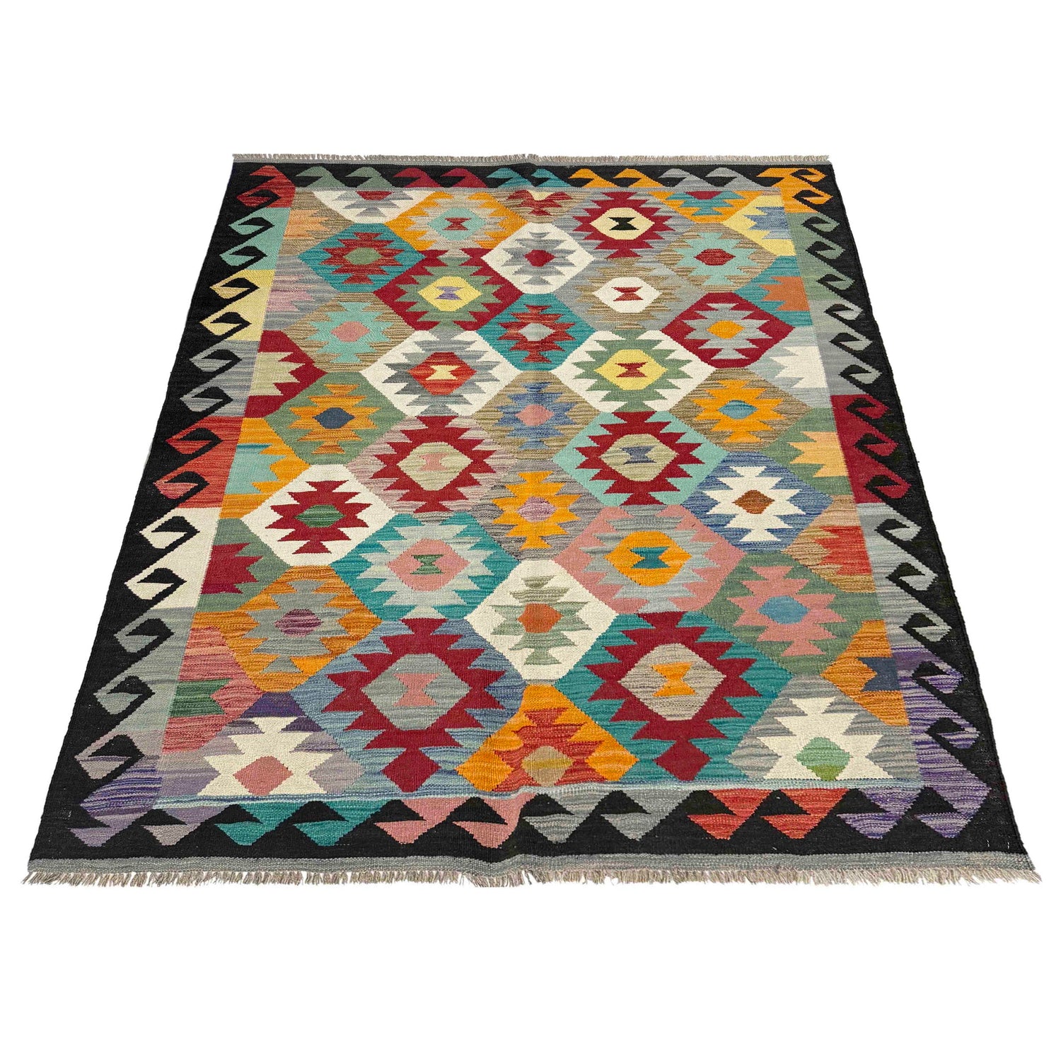 Hand Woven Wool Kelim 4' 11" x 6' 8" ft / 150 x 203 cm - No. Y39241
