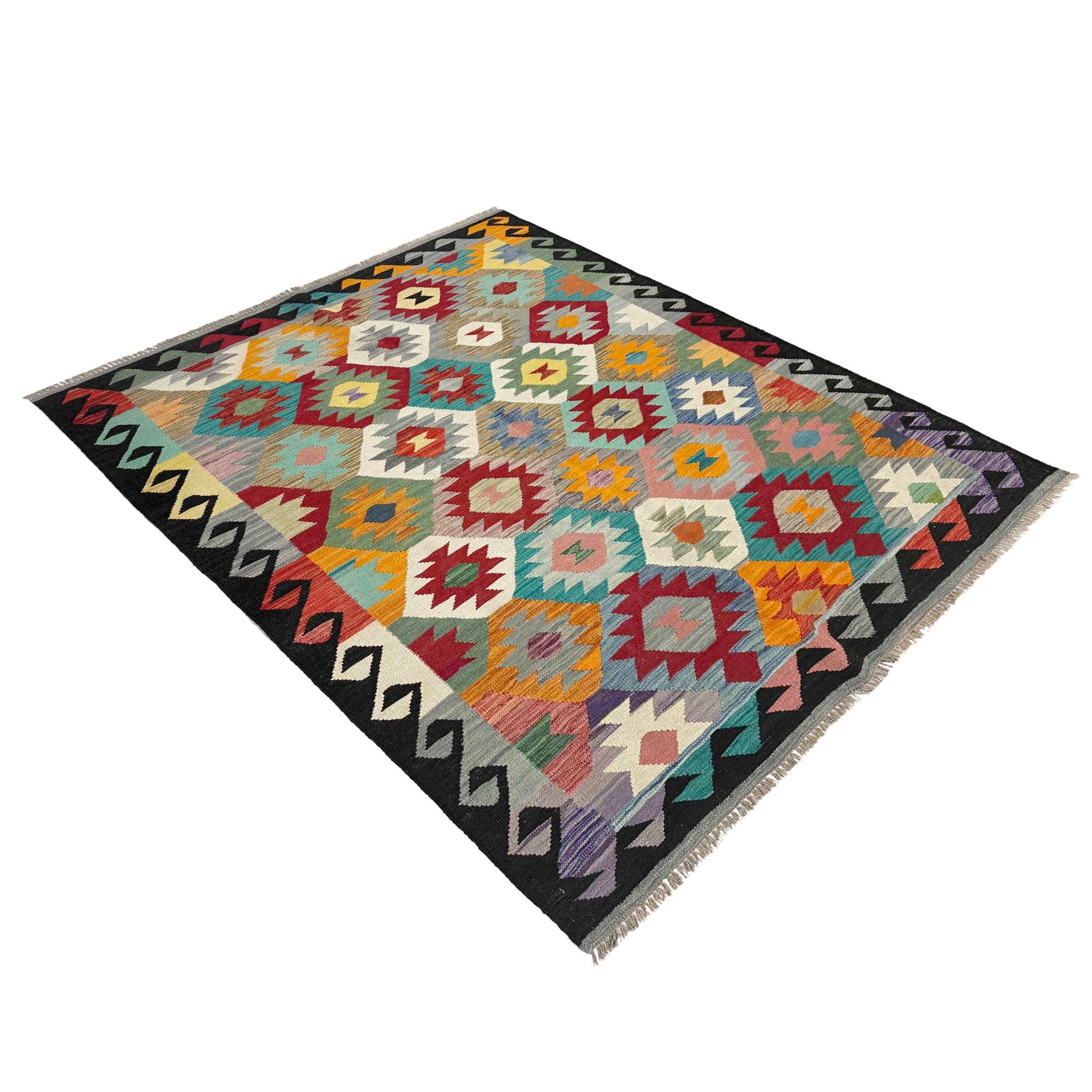 Hand Woven Wool Kelim 4' 11" x 6' 8" ft / 150 x 203 cm - No. Y39241