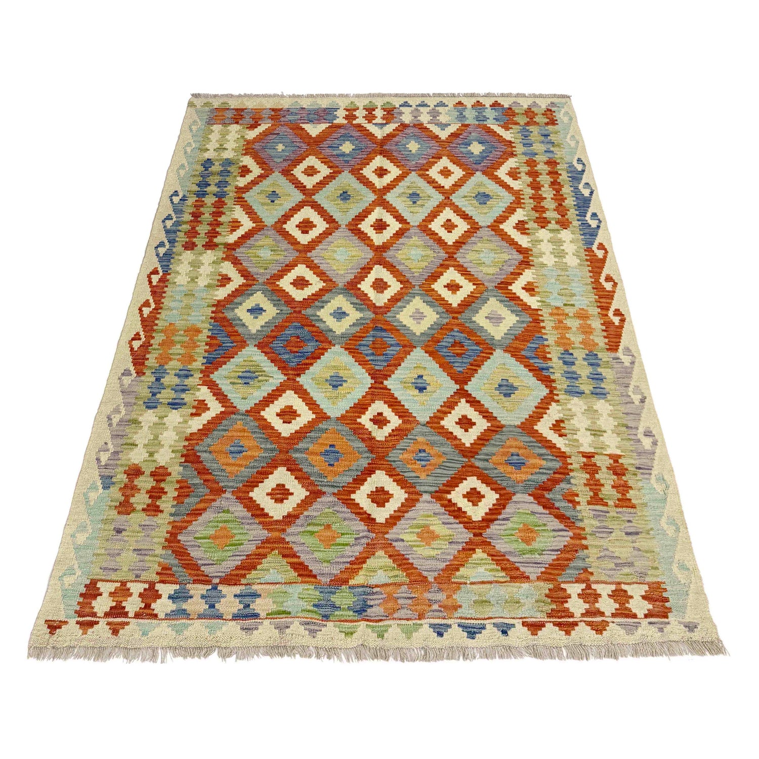 Handmade Afghan Vegetable Kilim 4' 5" x 6' 5" ft / 135 x 196 cm - No. Y39246
