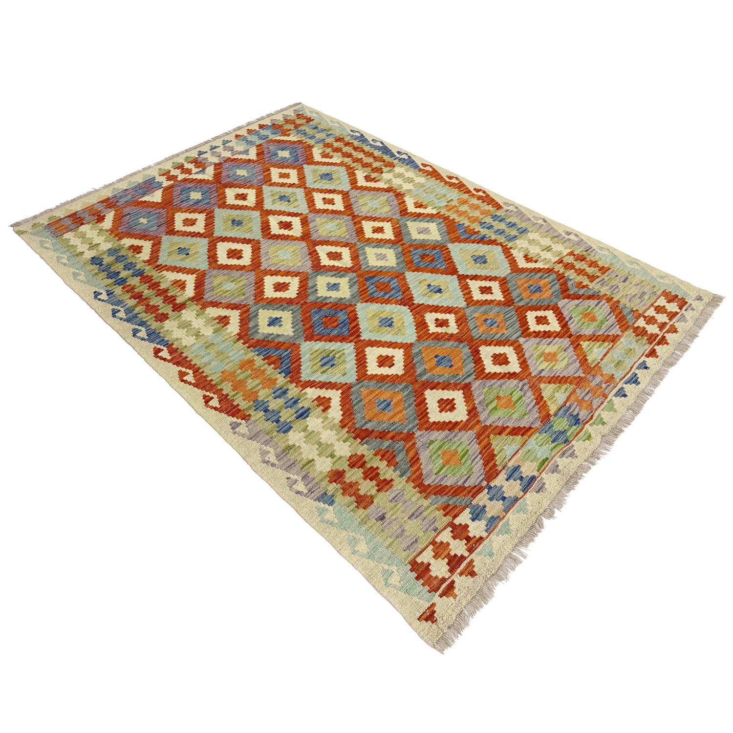 Handmade Afghan Vegetable Kilim 4' 5" x 6' 5" ft / 135 x 196 cm - No. Y39246