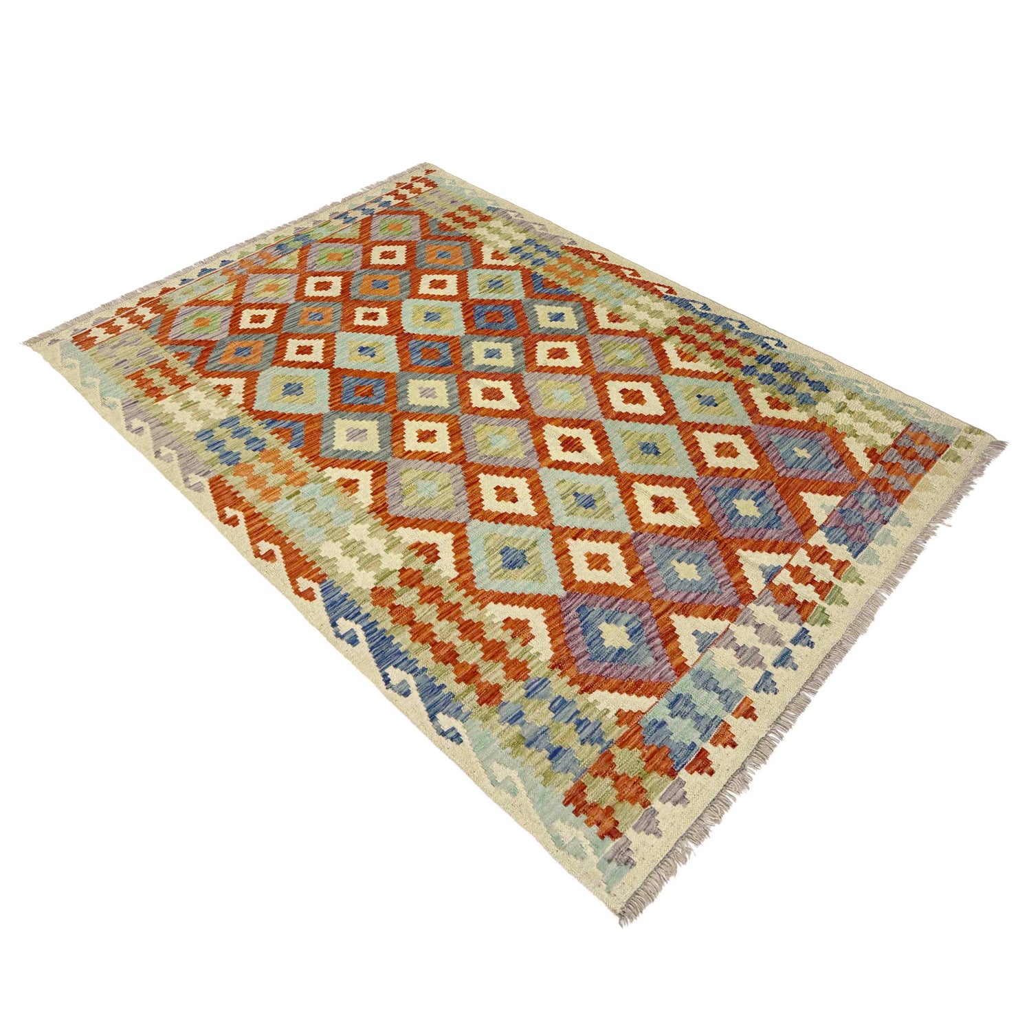 Handmade Afghan Vegetable Kilim 4' 5" x 6' 5" ft / 135 x 196 cm - No. Y39246