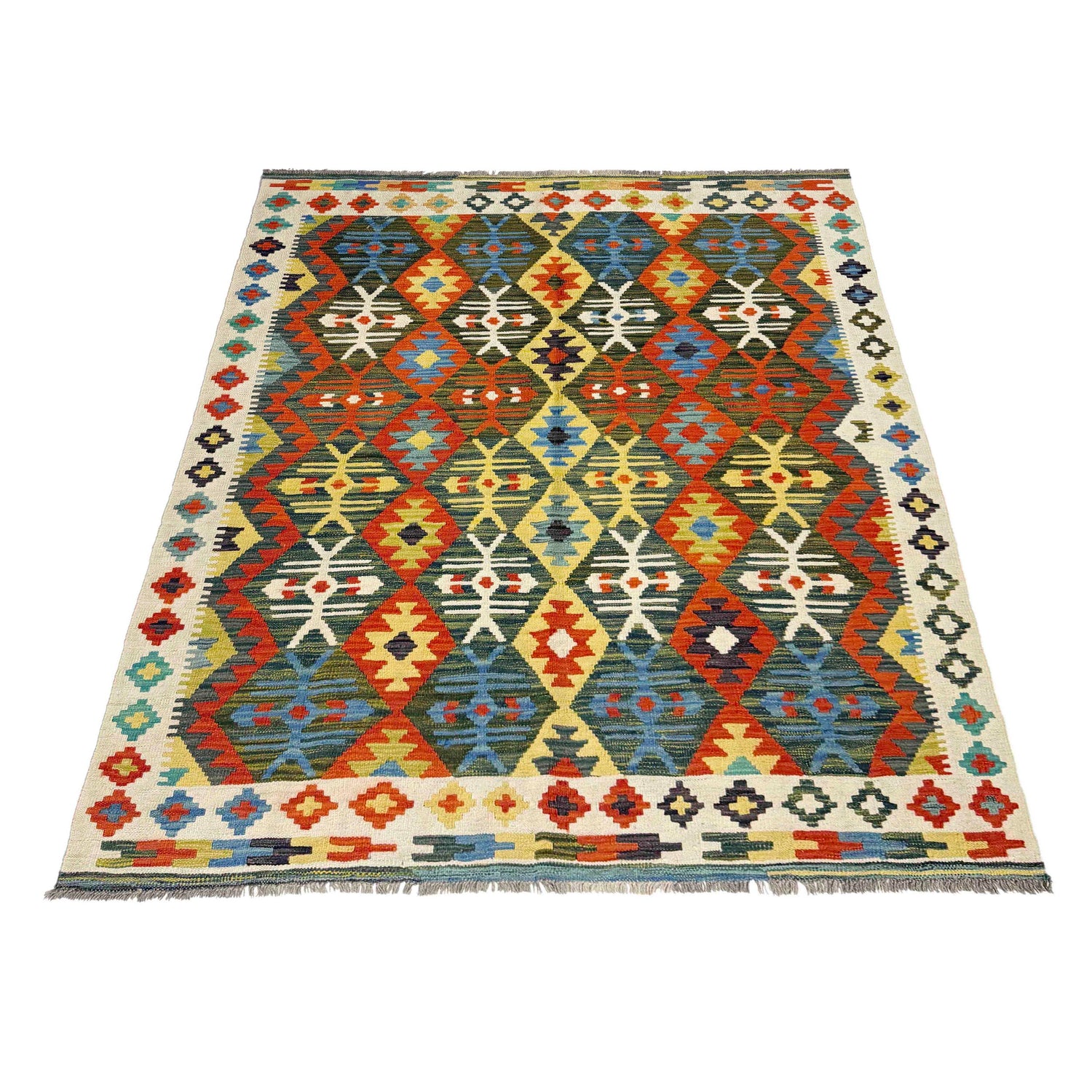 Hand Made Afghan Kilim 5' 1" x 6' 7" ft / 155 x 200 cm - No. Y39247