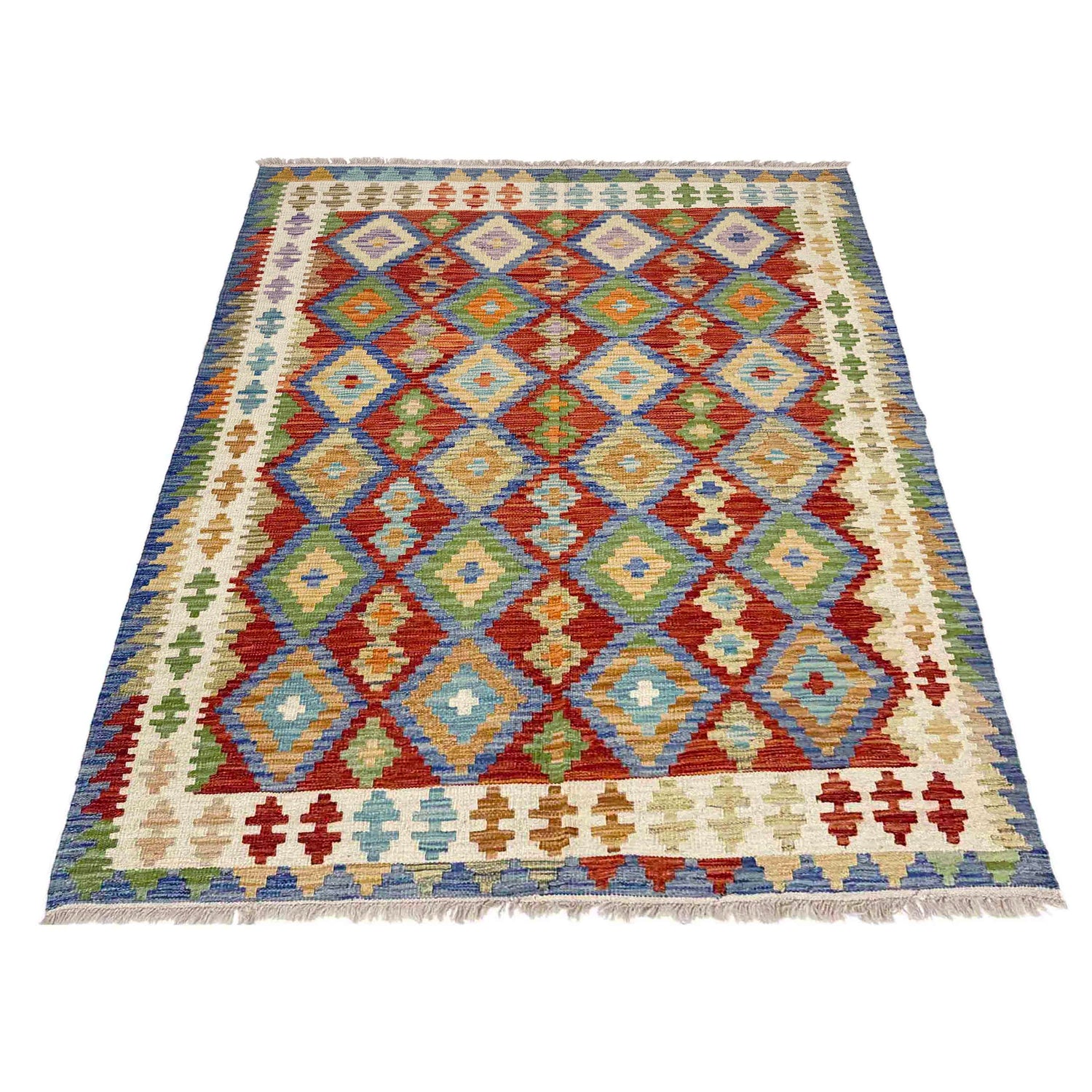Multi Color ful Flat-Weave Wool Kilim 5' 1" x 6' 6" ft / 156 x 198 cm - No. Y39248