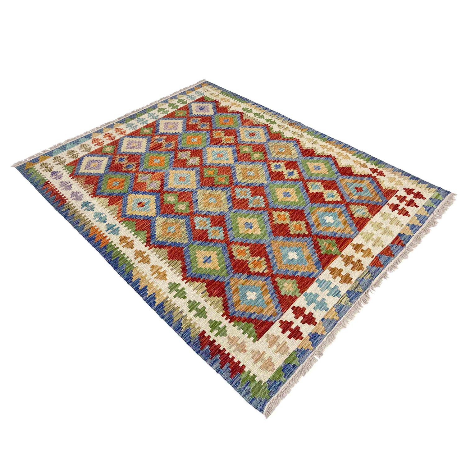 Multi Color ful Flat-Weave Wool Kilim 5' 1" x 6' 6" ft / 156 x 198 cm - No. Y39248