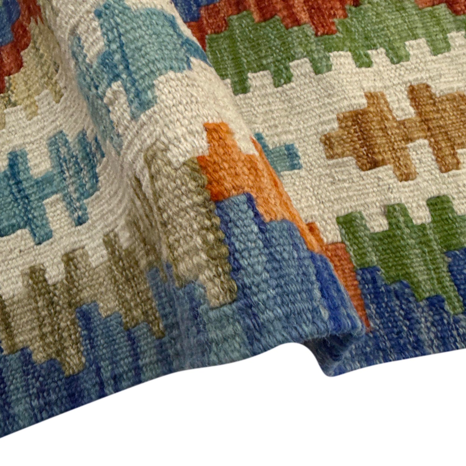 Multi Color ful Flat-Weave Wool Kilim 5' 1" x 6' 6" ft / 156 x 198 cm - No. Y39248