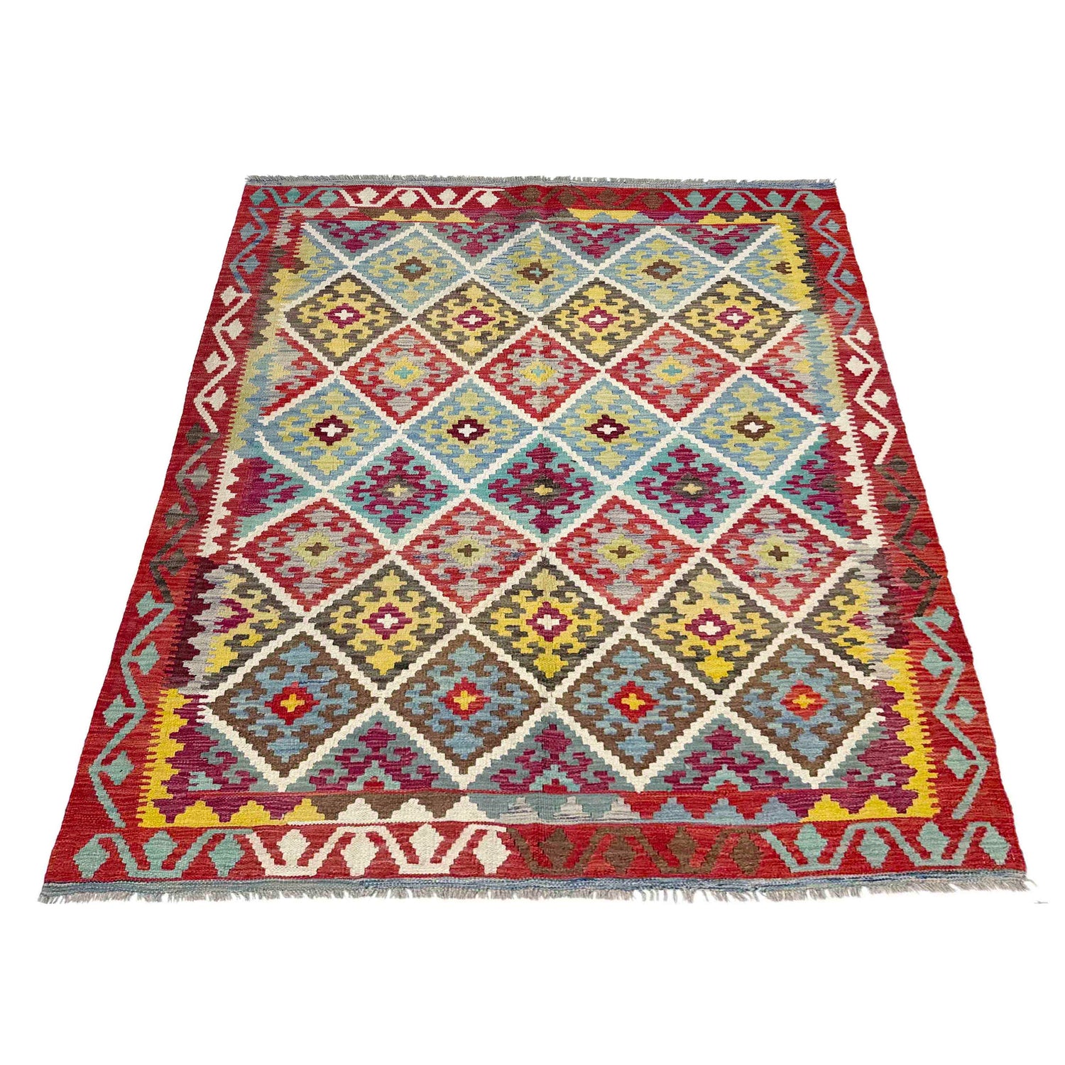 Hand Knotted Afghan Style Kilim 4' 11" x 6' 8" ft / 150 x 202 cm - No. Y39251