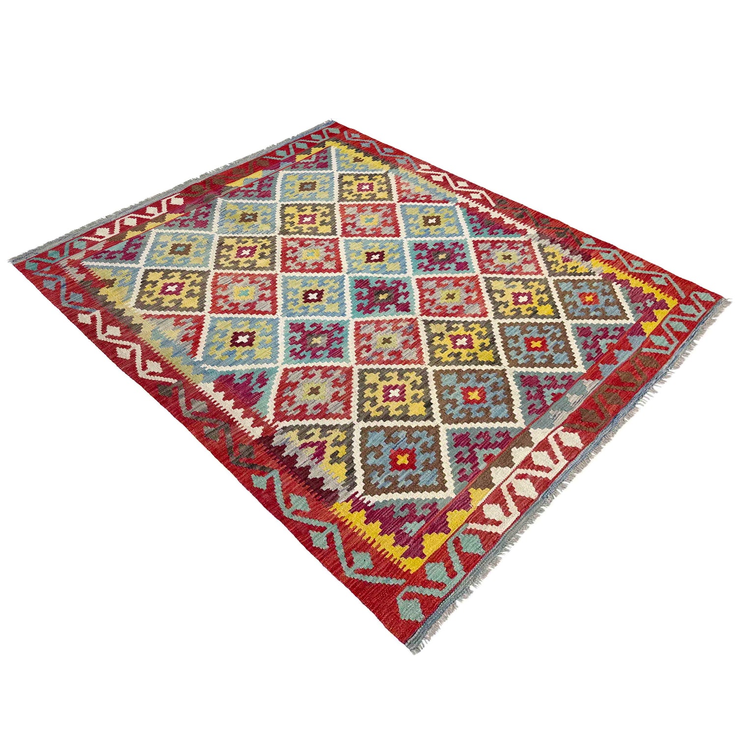Hand Knotted Afghan Style Kilim 4' 11" x 6' 8" ft / 150 x 202 cm - No. Y39251