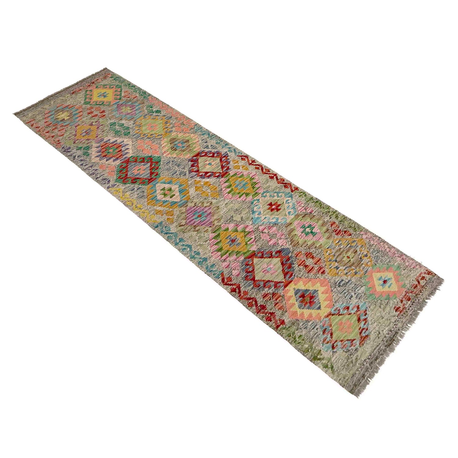 Multi Color ful Flat-Weave Wool Kilim Runner 2' 11" x 9' 11" ft / 90 x 303 cm - No. Y39282