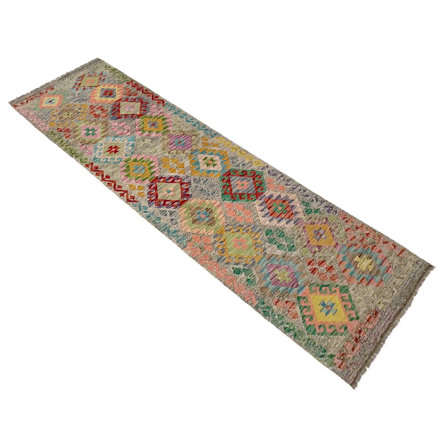 Multi Color ful Flat-Weave Wool Kilim Runner 2' 11" x 9' 11" ft / 90 x 303 cm - No. Y39282
