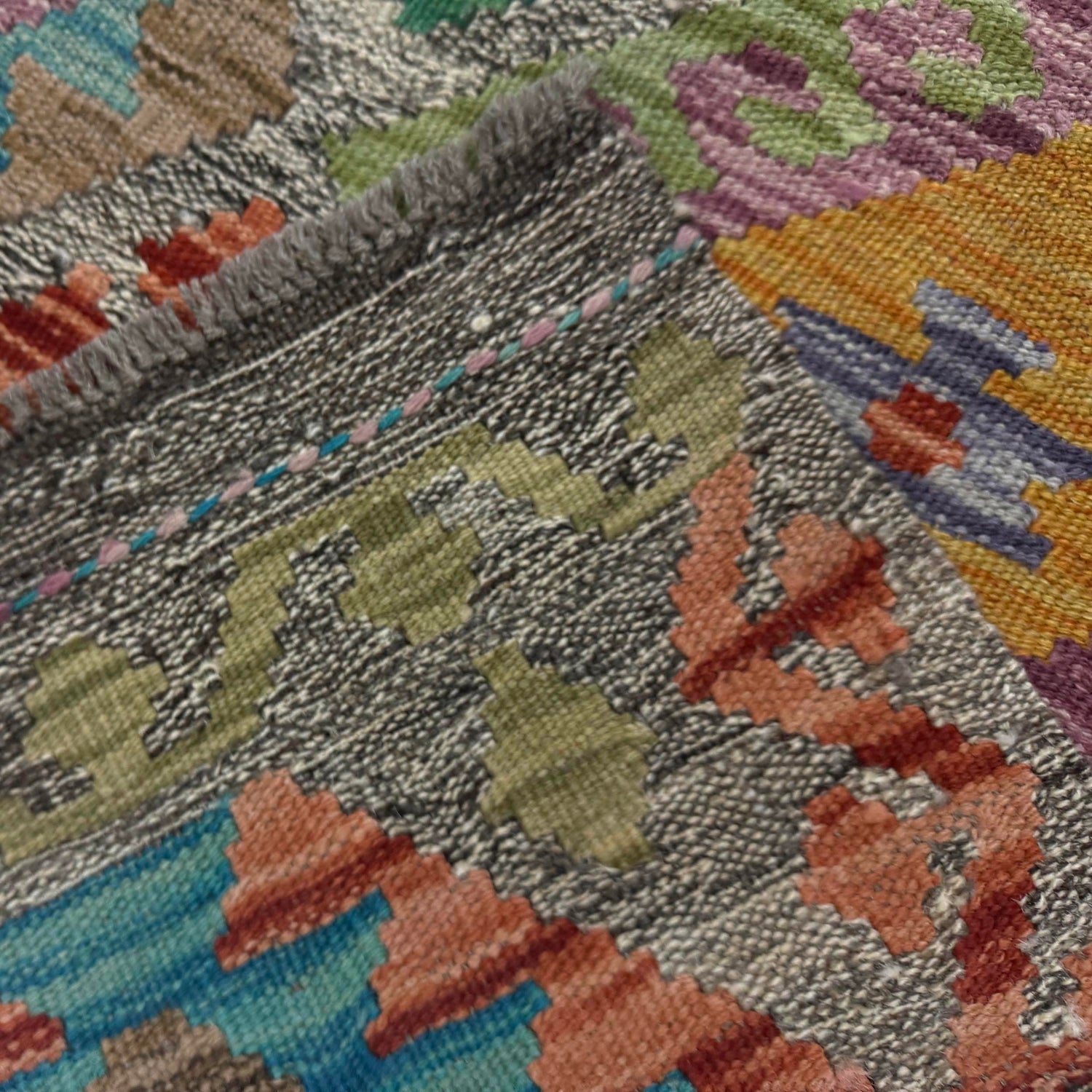 Multi Color ful Flat-Weave Wool Kilim Runner 2' 11" x 9' 11" ft / 90 x 303 cm - No. Y39282