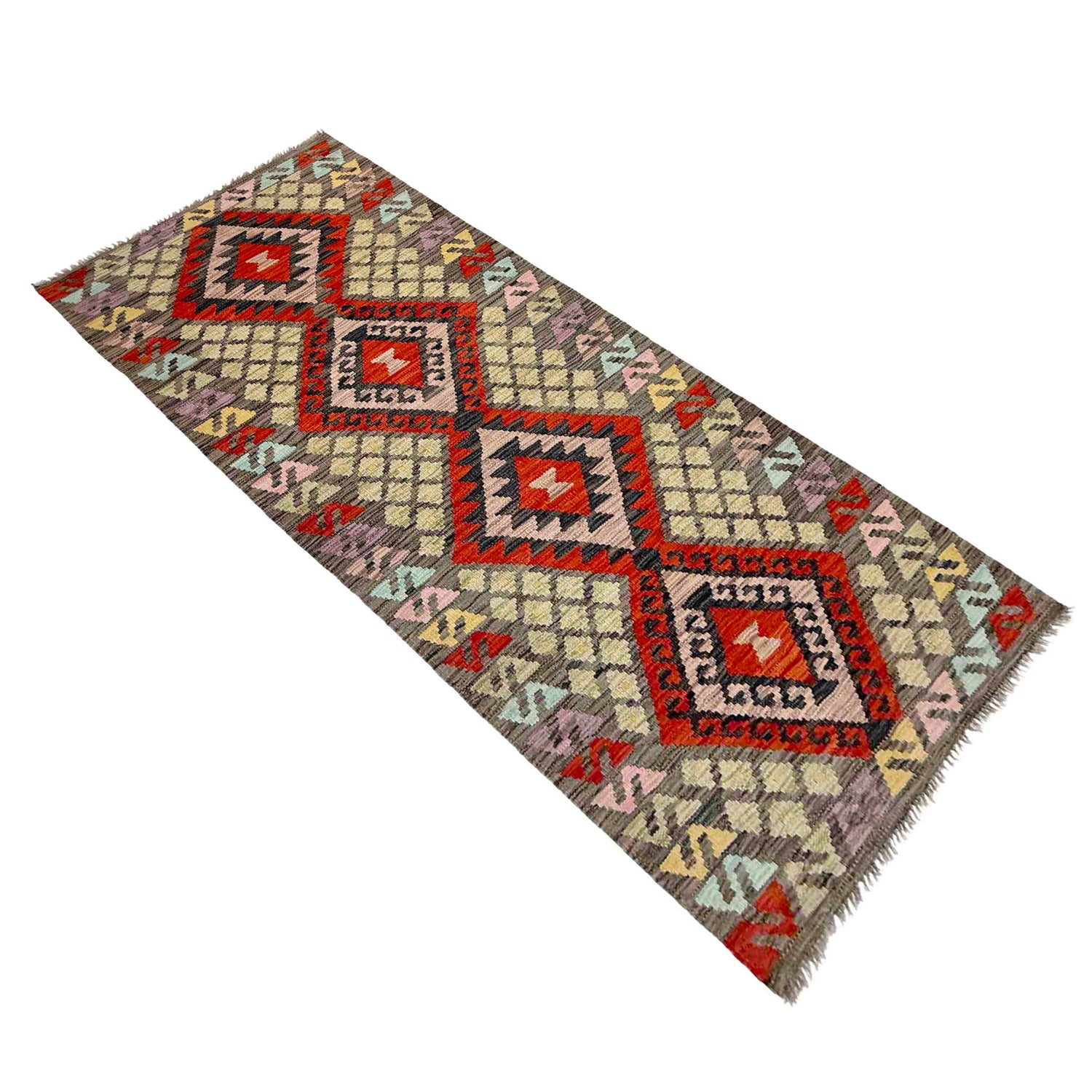 Handmade Afghan Vegetable Kilim Runner 2' 8" x 6' 9" ft / 81 x 205 cm - No. Y39283