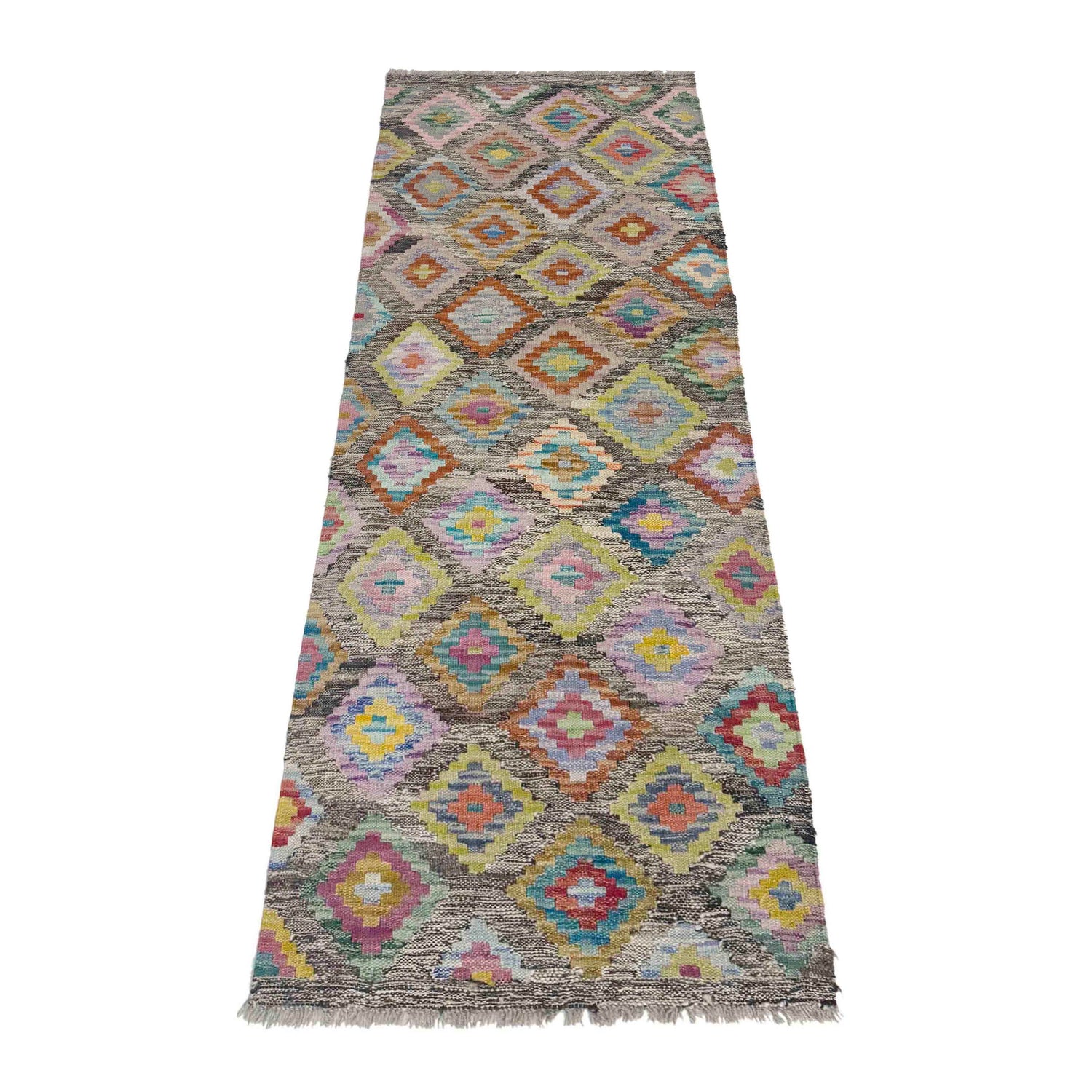 Hand Woven Wool Kelim 2' 1" x 5' 10" ft / 64 x 179 cm - No. Y39284