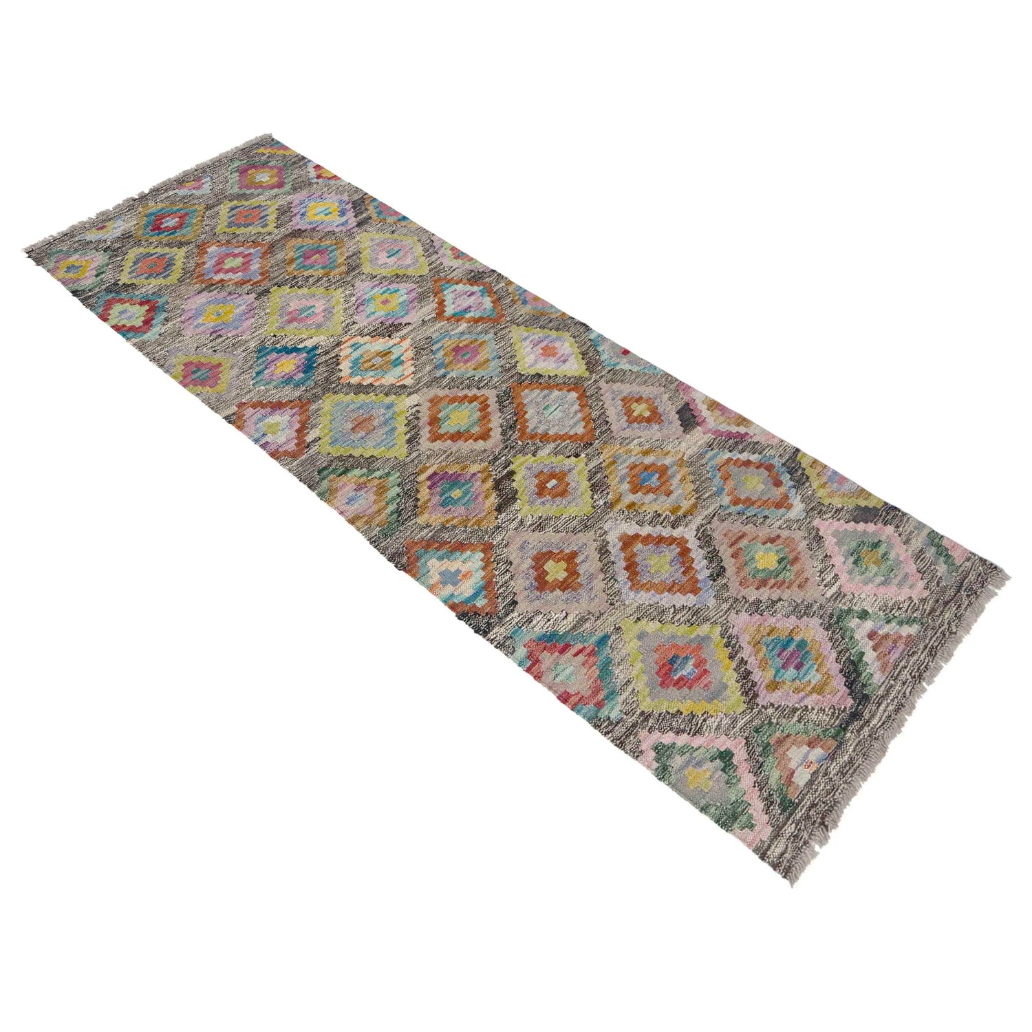 Hand Woven Wool Kelim 2' 1" x 5' 10" ft / 64 x 179 cm - No. Y39284
