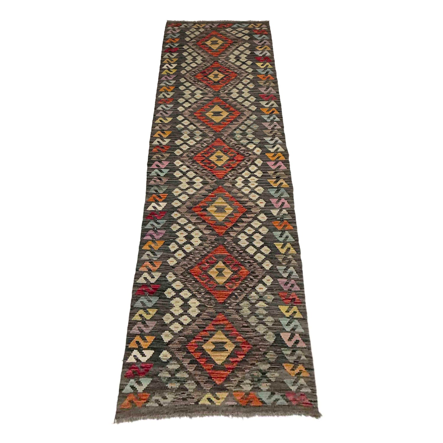 Hand Knotted Flatweave Kilim Runner 2' 7" x 9' 9" ft / 79 x 297 cm - No. Y39285