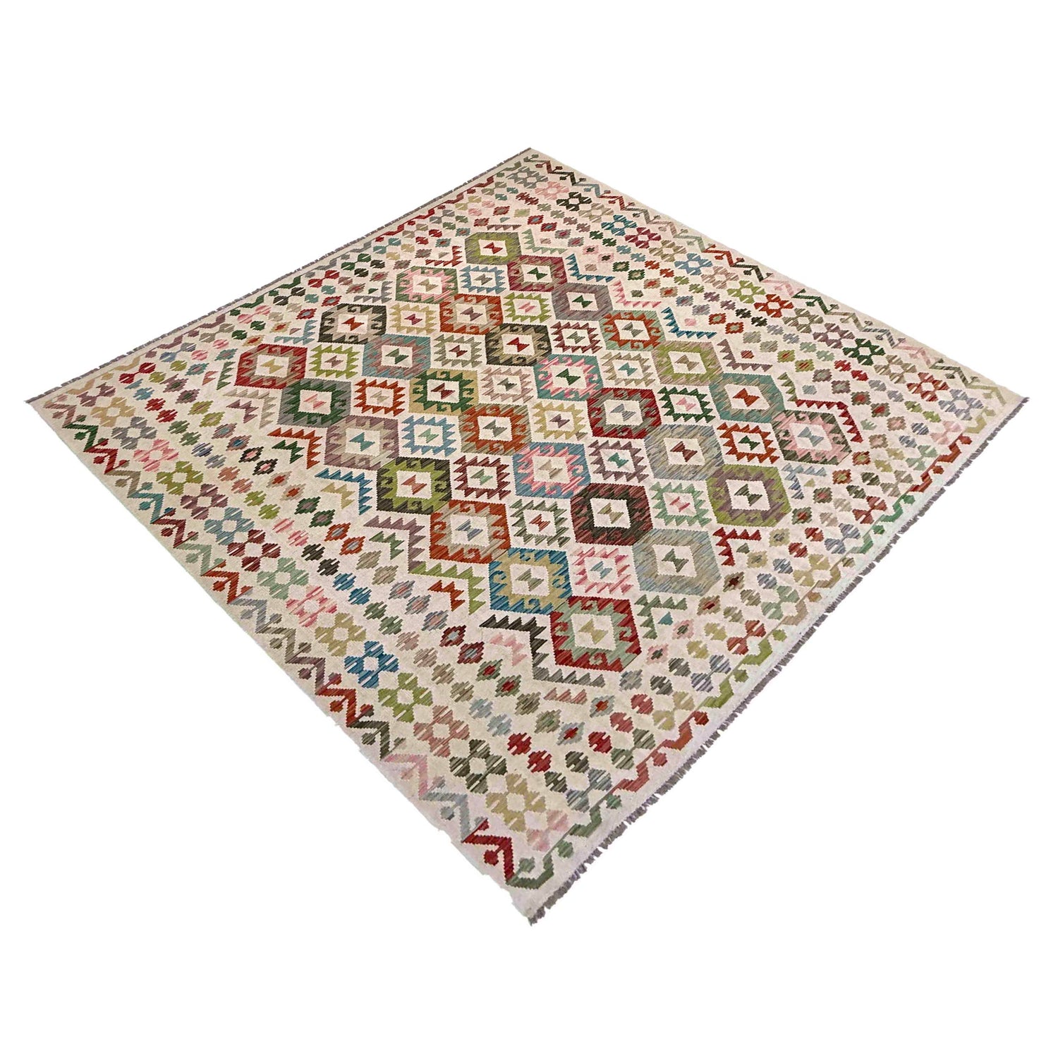 Hand Woven Wool Kelim 8' 2" x 9' 11" ft / 250 x 303 cm - No. Y39296