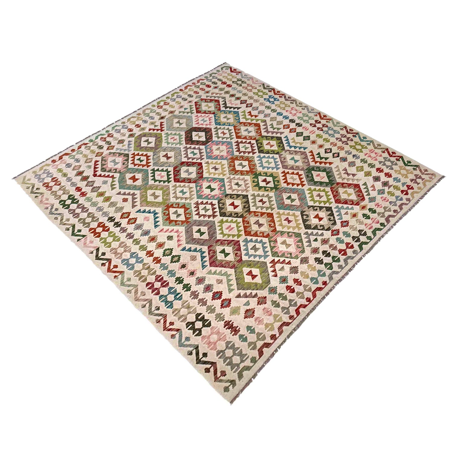 Hand Woven Wool Kelim 8' 2" x 9' 11" ft / 250 x 303 cm - No. Y39296